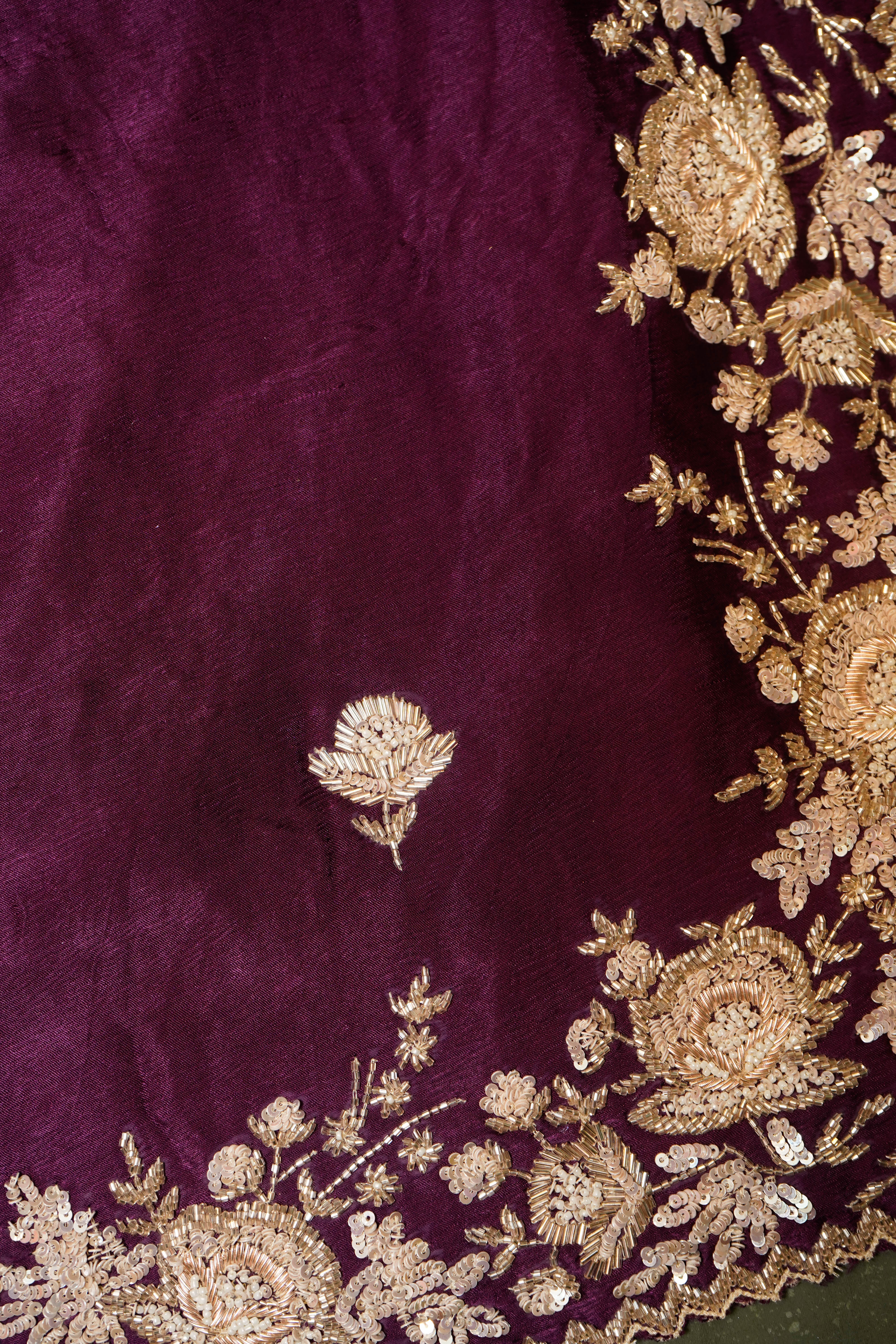 Designer Wine Crepe Silk Saree