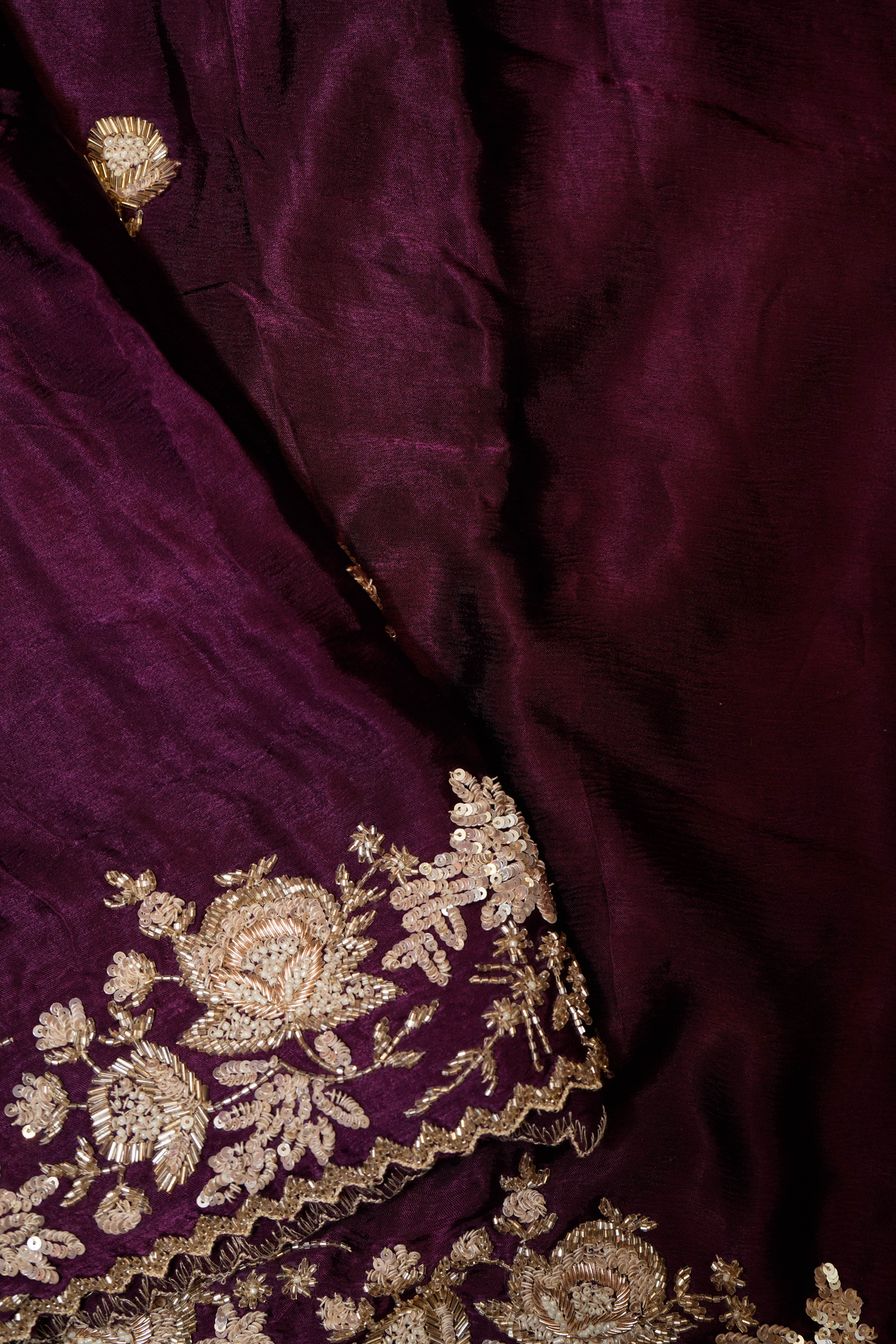 Designer Wine Crepe Silk Saree