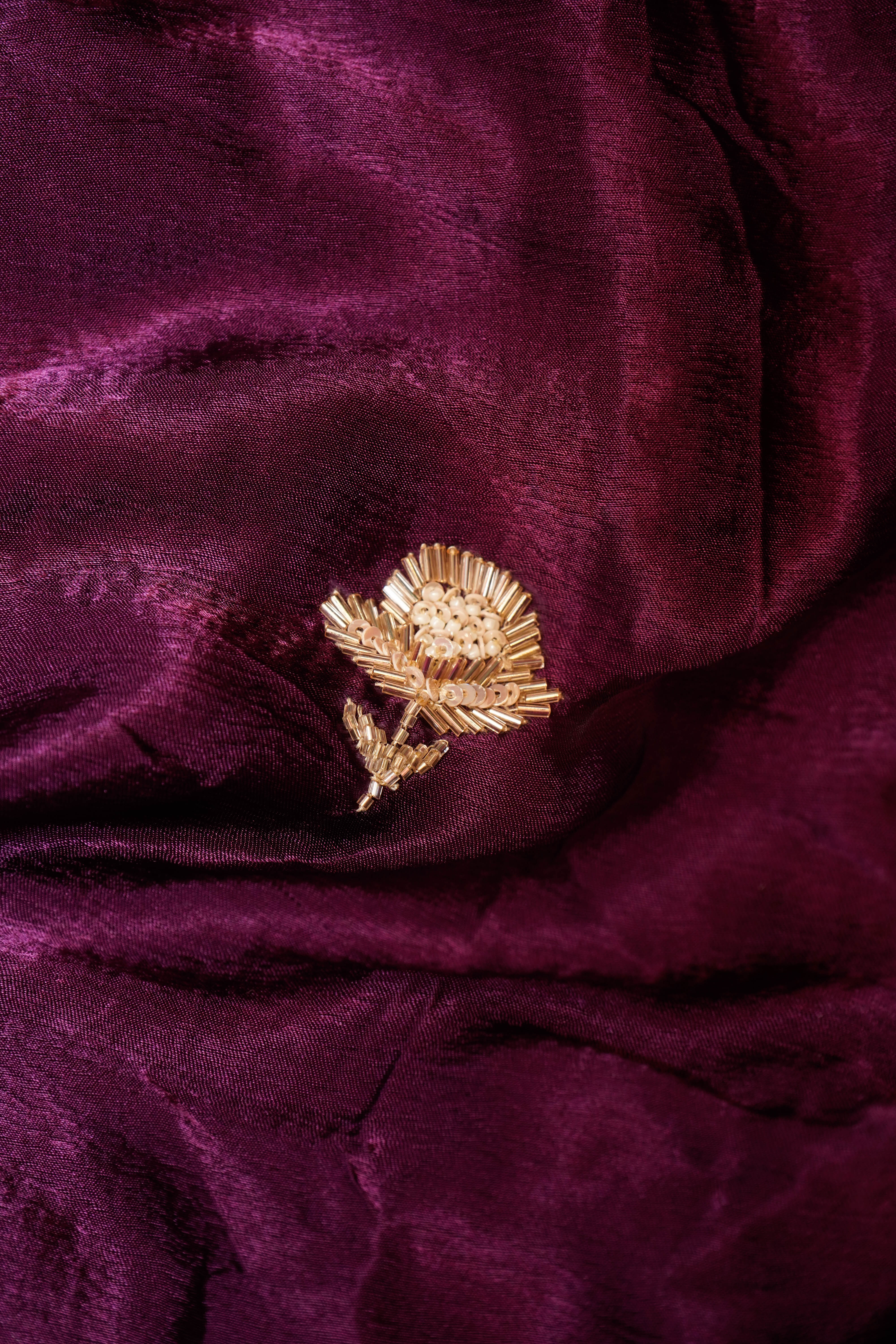 Designer Wine Crepe Silk Saree