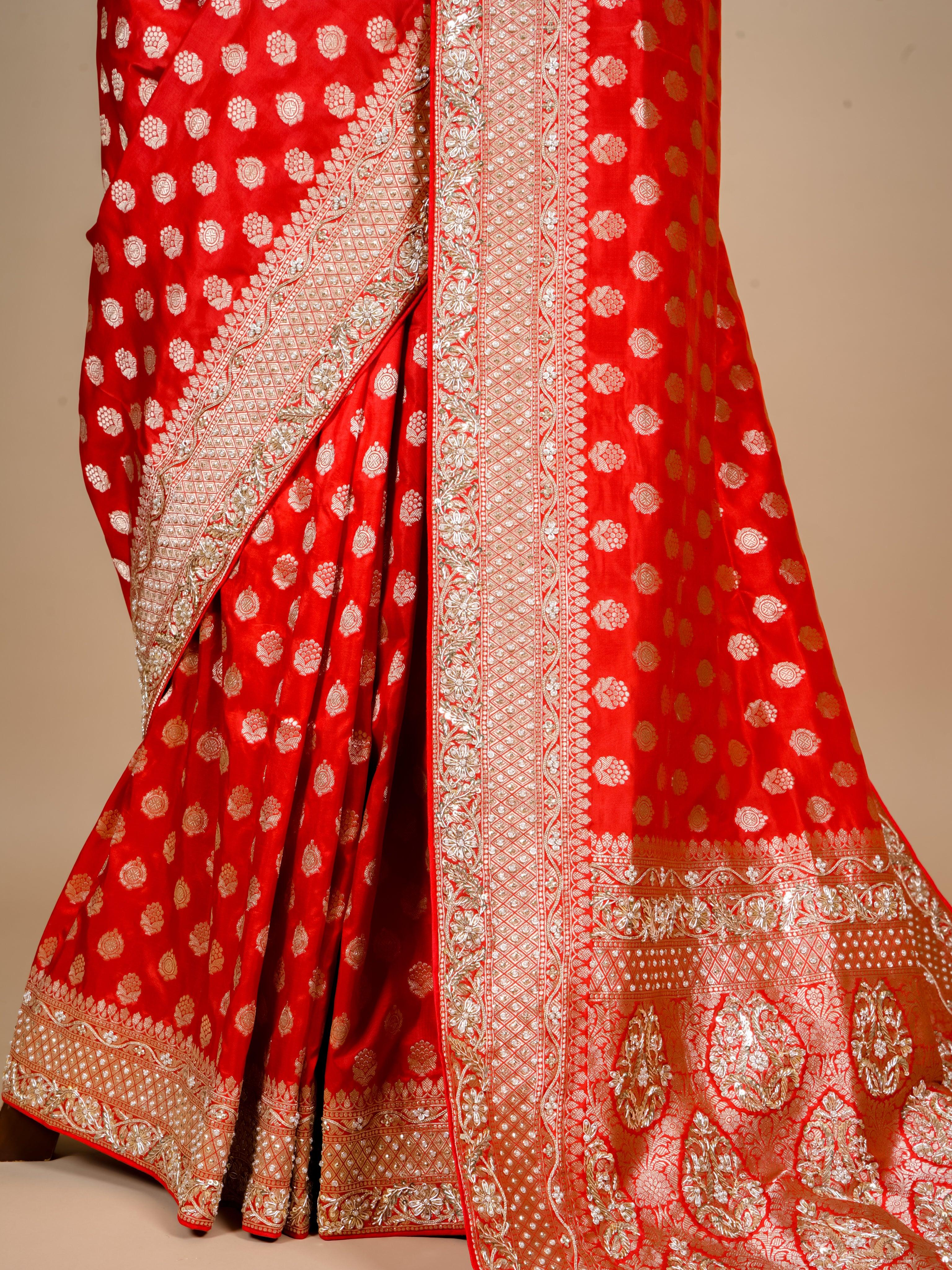 Handwoven Red Banarasi Katan Silk Saree - Sumangal Ekam