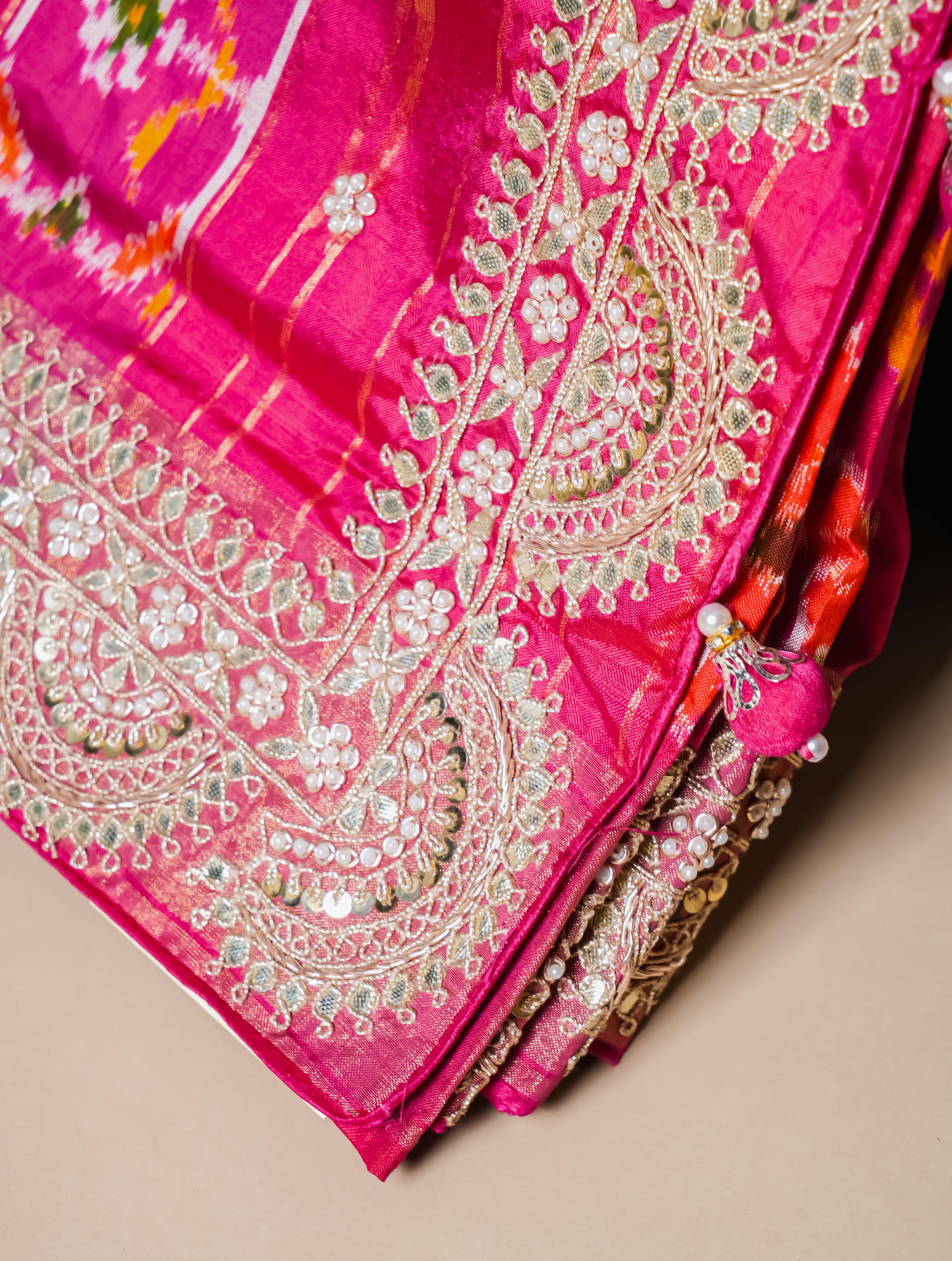 Designer Pink Banarasi Katan Silk Saree - Sumangal Ekam
