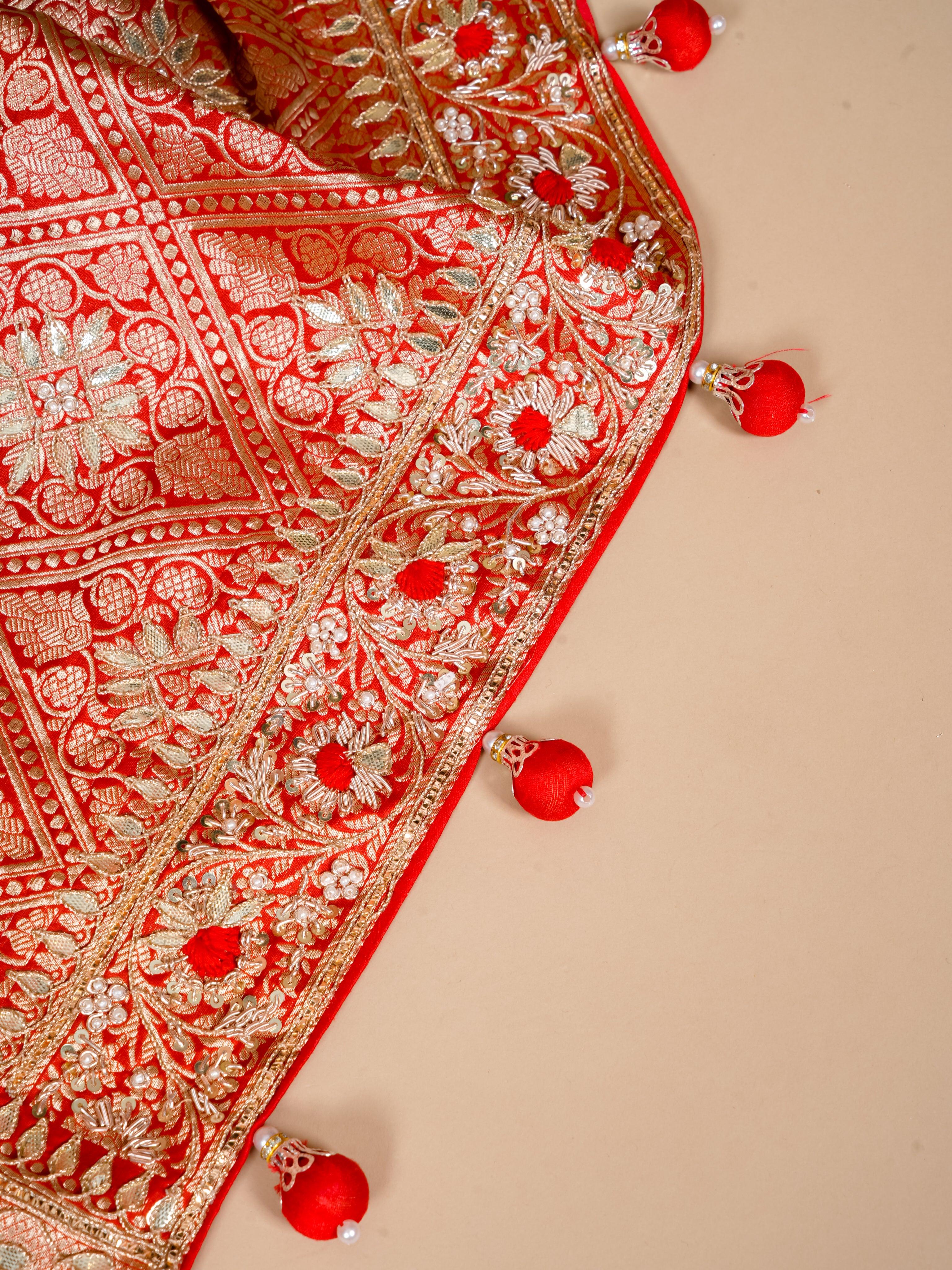 Handwoven Red Banarasi Katan Silk Saree - Sumangal Ekam