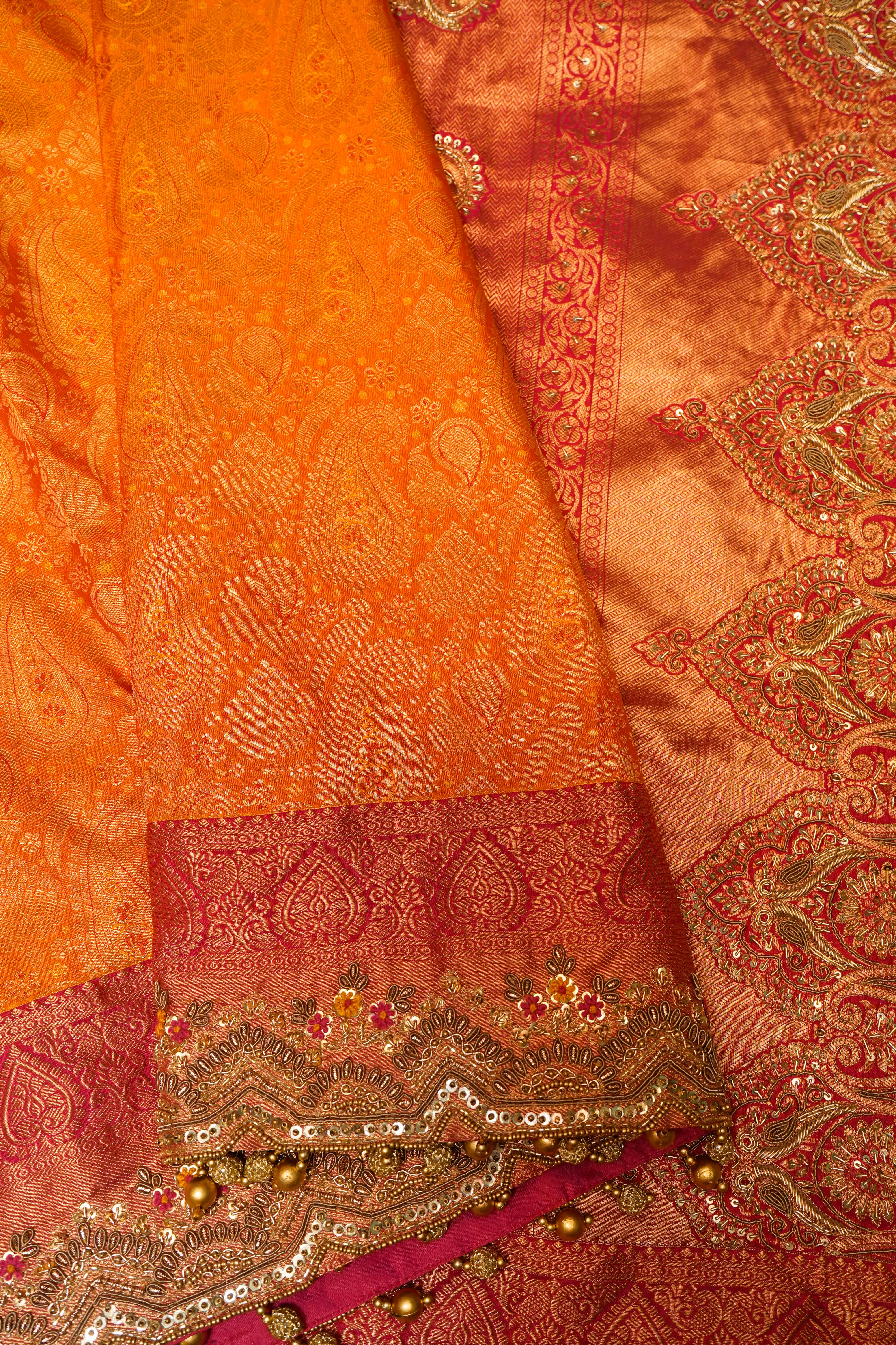 Designer Orange Katan Silk Saree