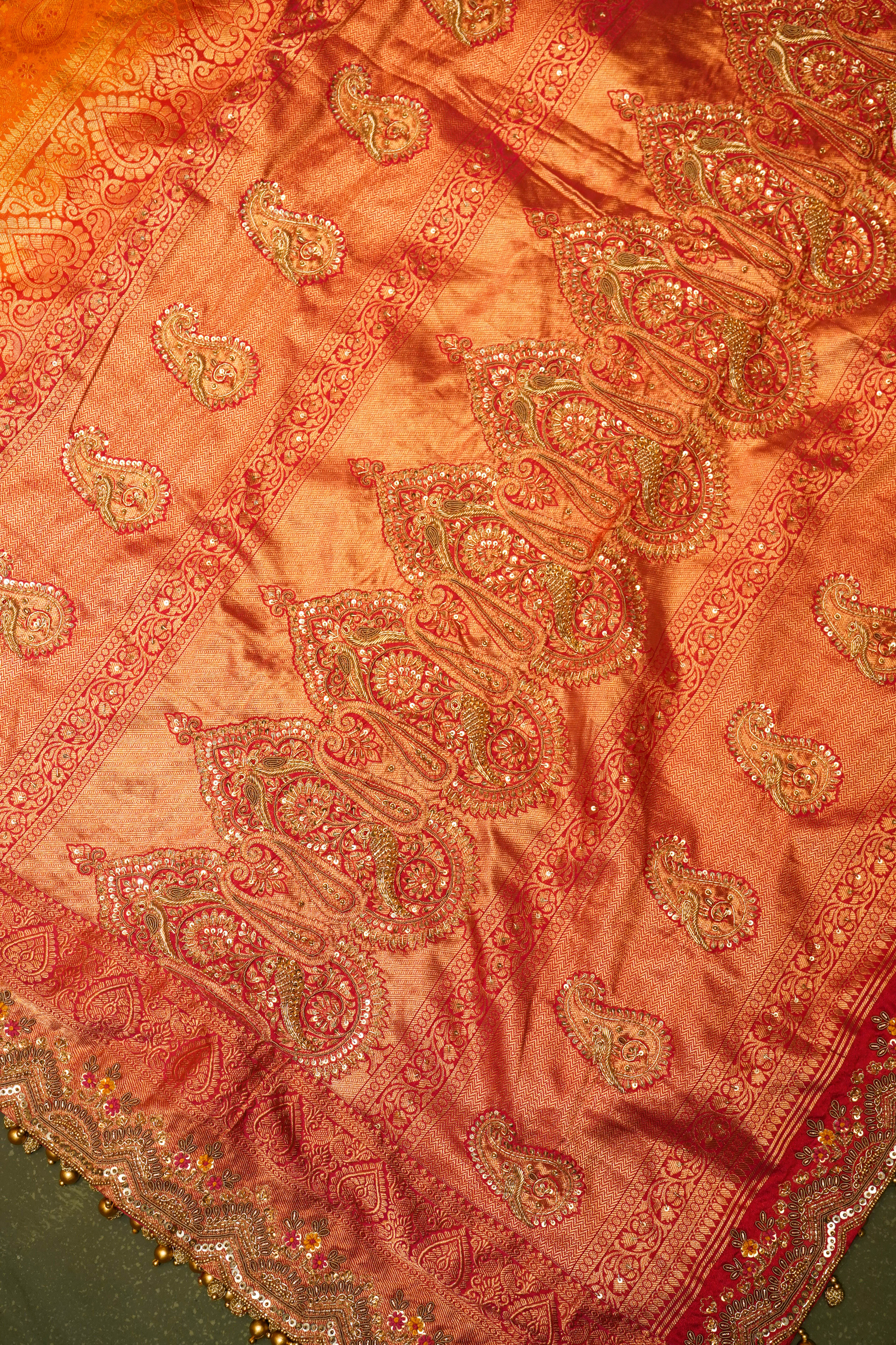Designer Orange Katan Silk Saree