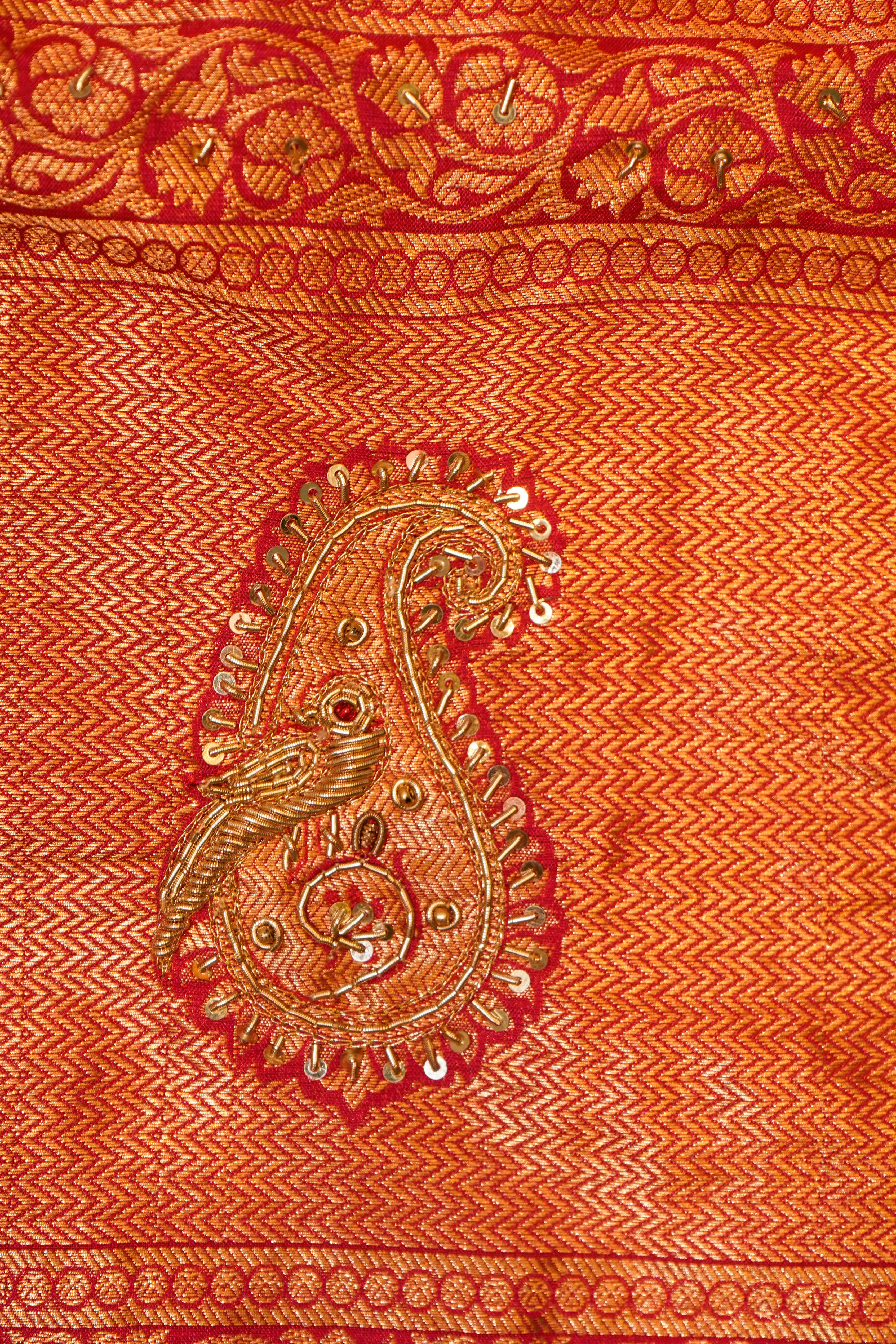 Designer Orange Katan Silk Saree