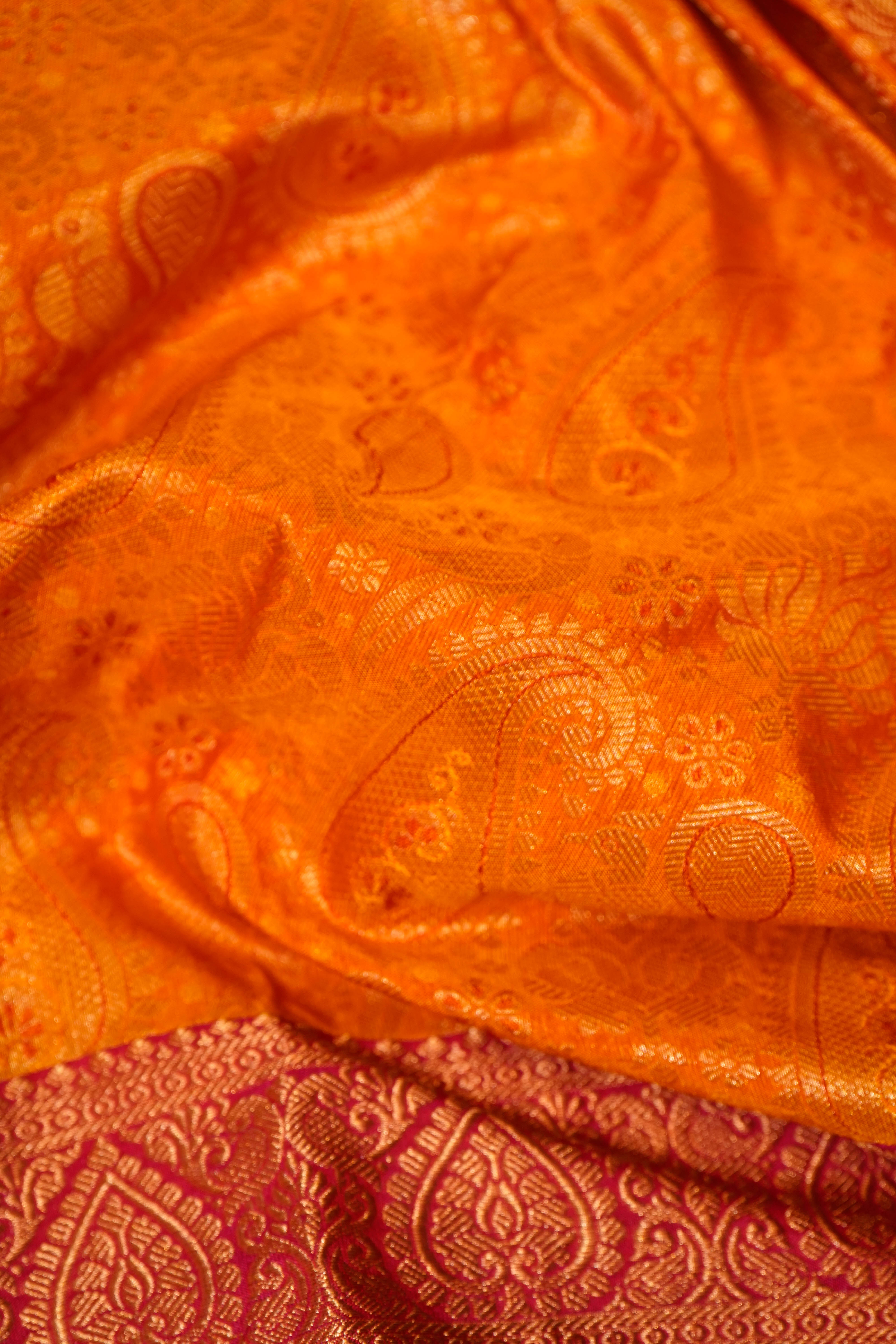 Designer Orange Katan Silk Saree
