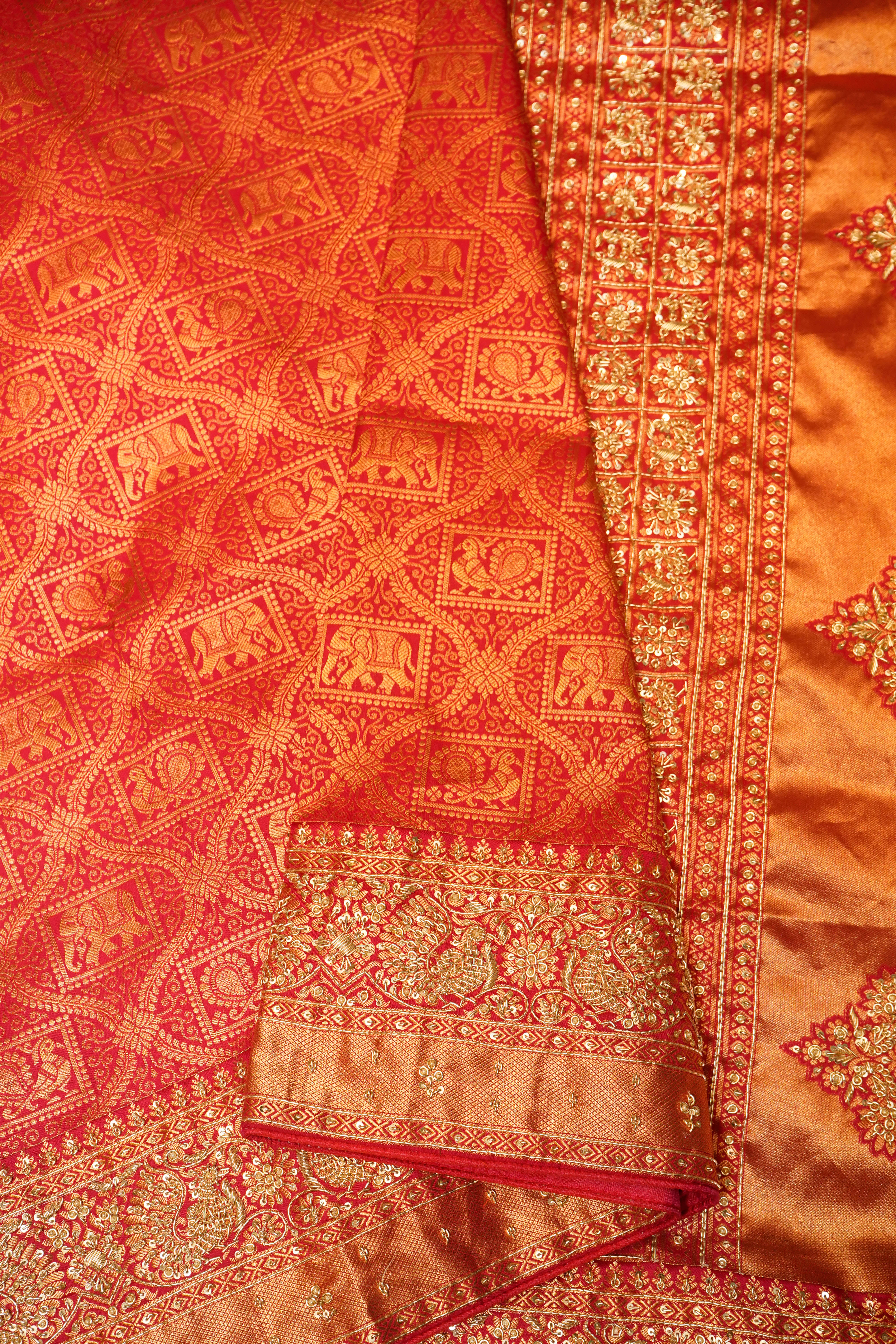 Designer Red Katan Silk Saree
