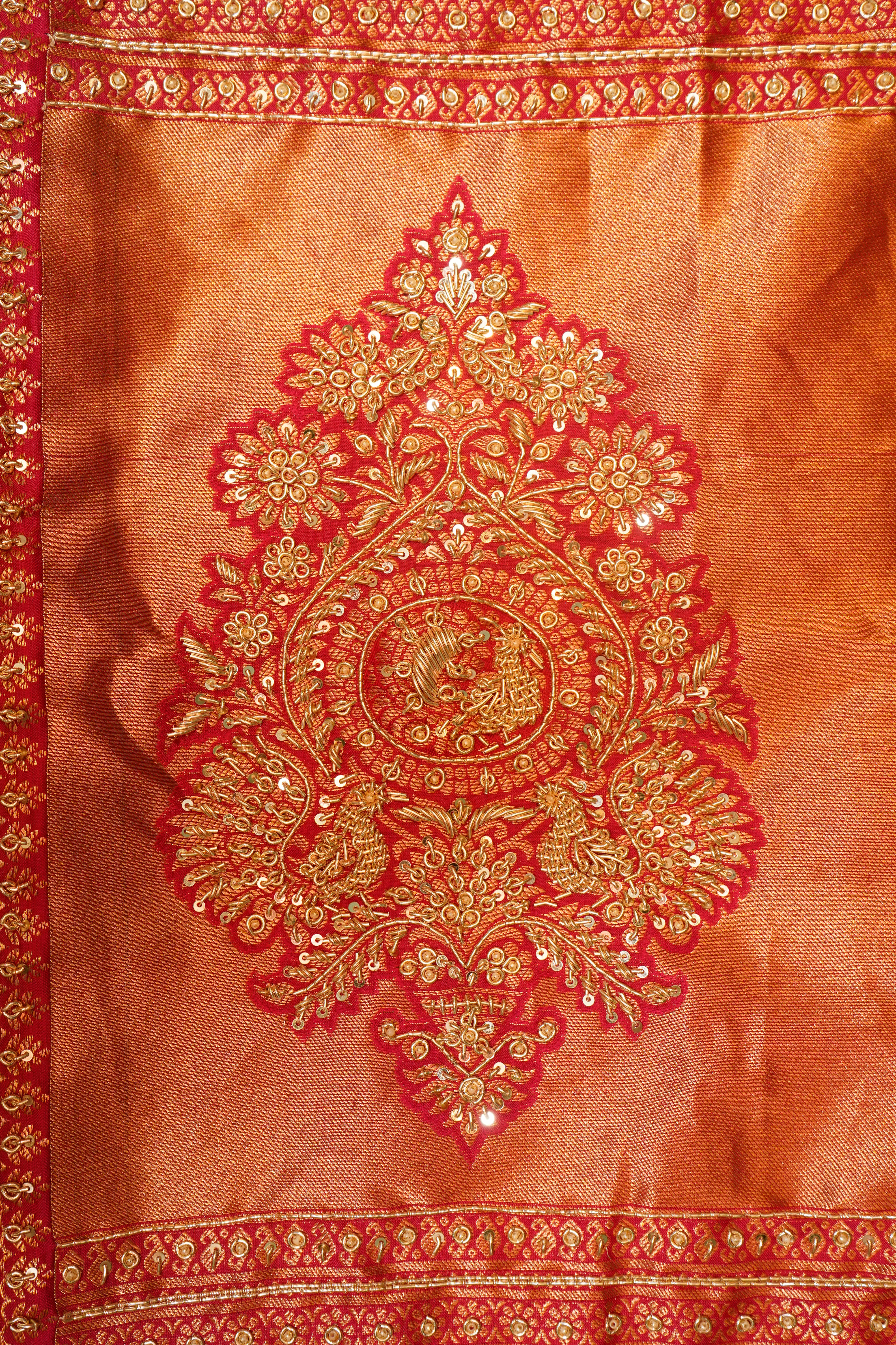 Designer Red Katan Silk Saree