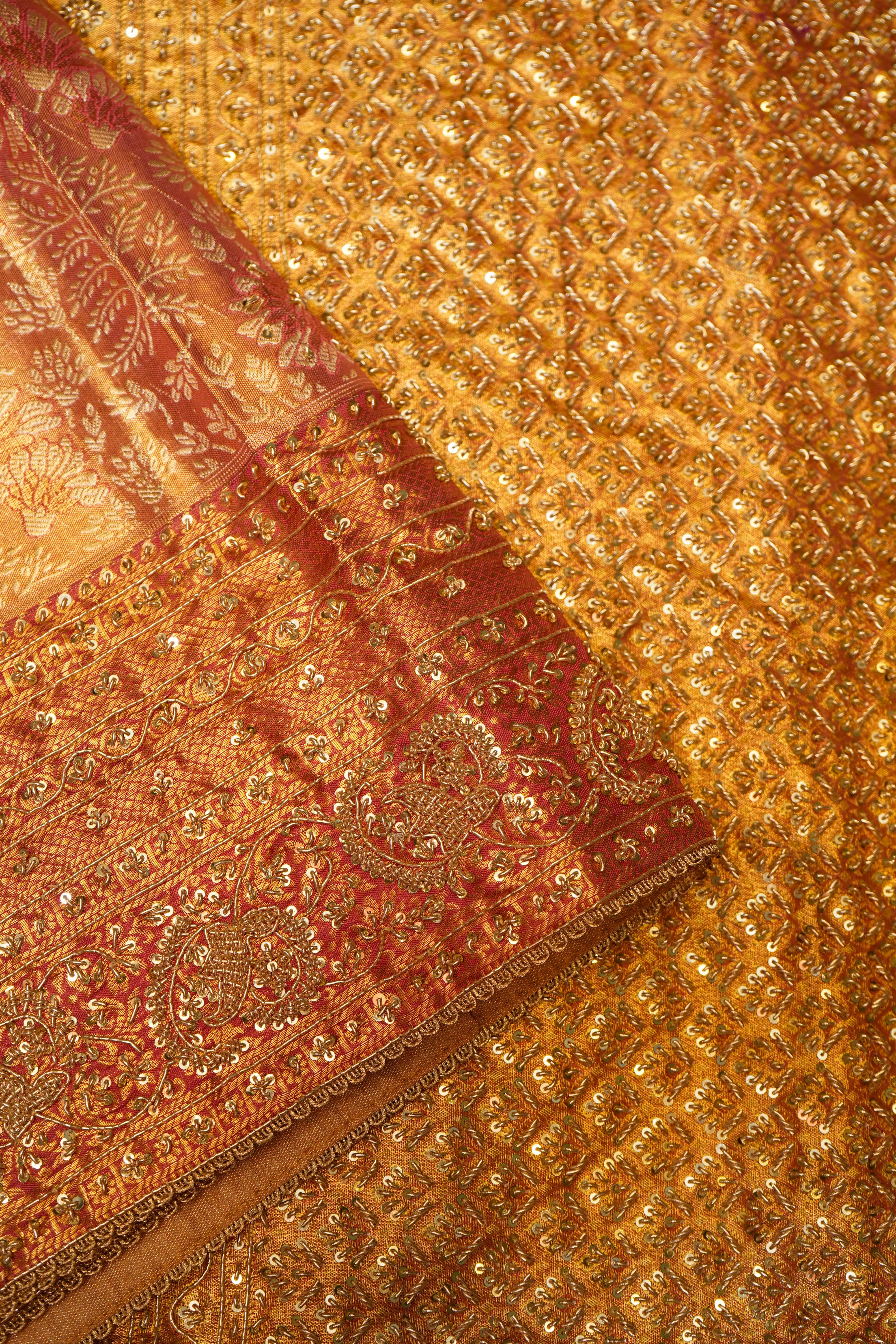 Designer Golden Katan Silk Saree