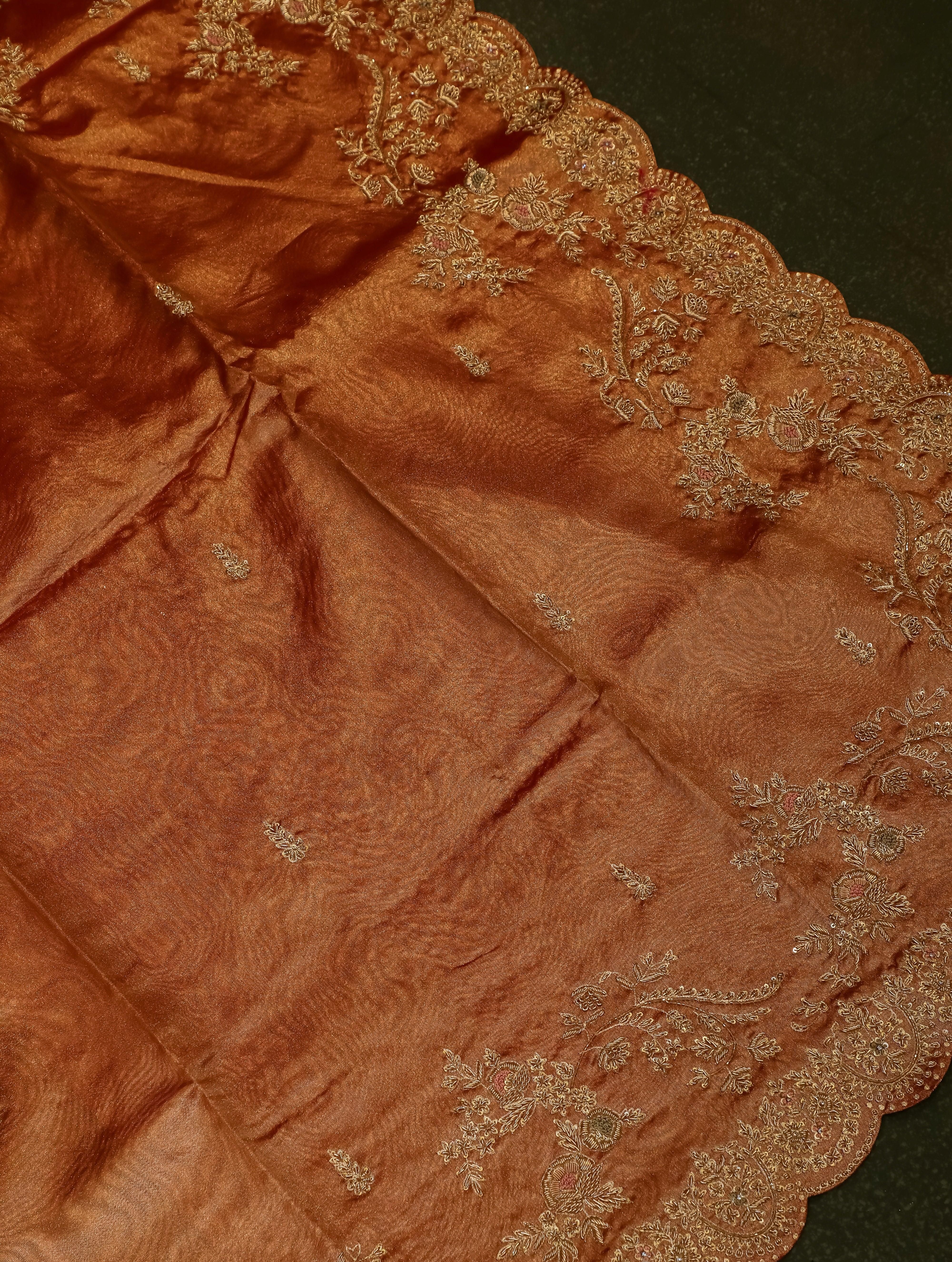 Designer Rust Tissue Silk Saree - Sumangal Ekam