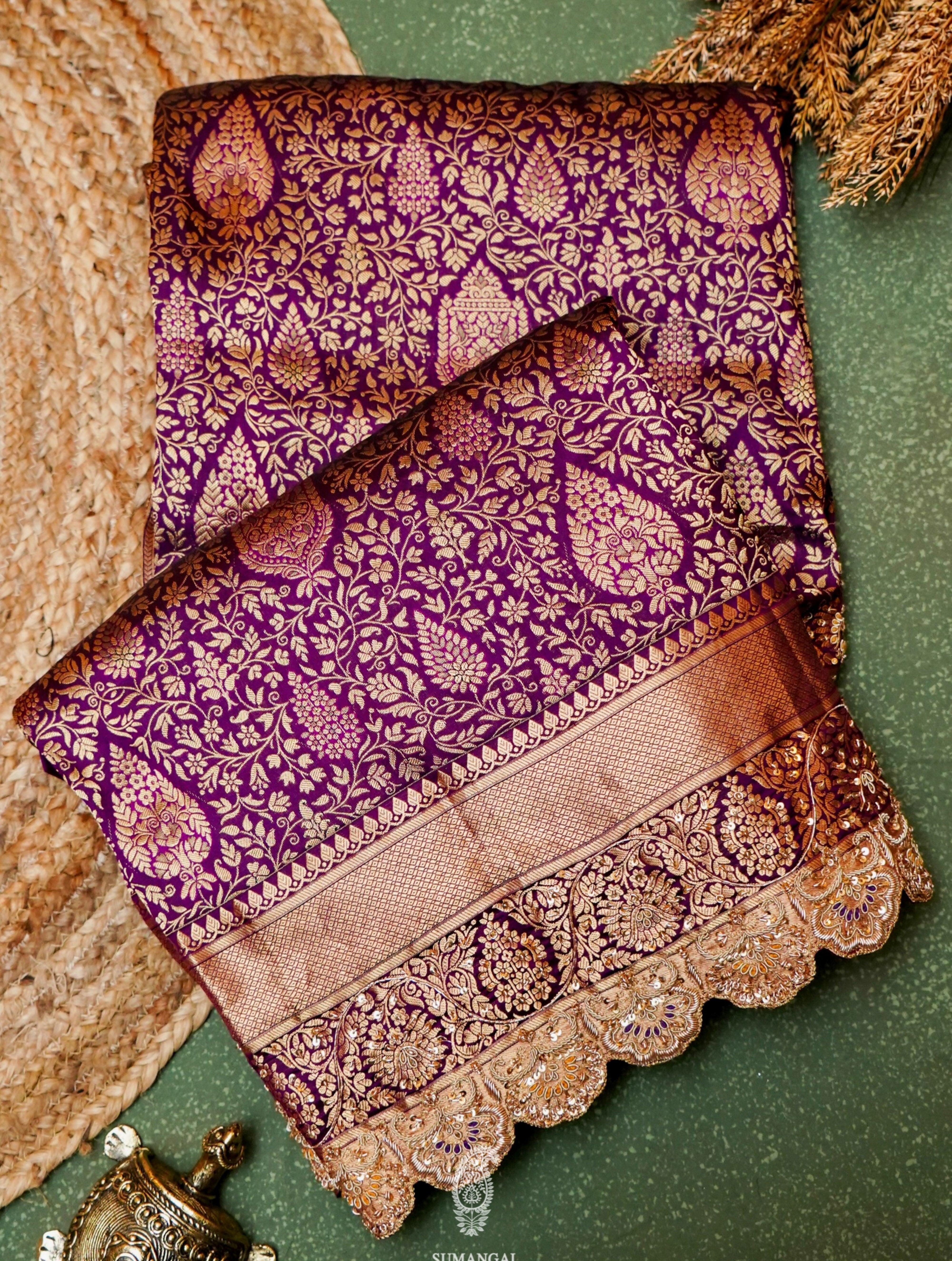 Designer Purple Bridal Katan Silk Saree