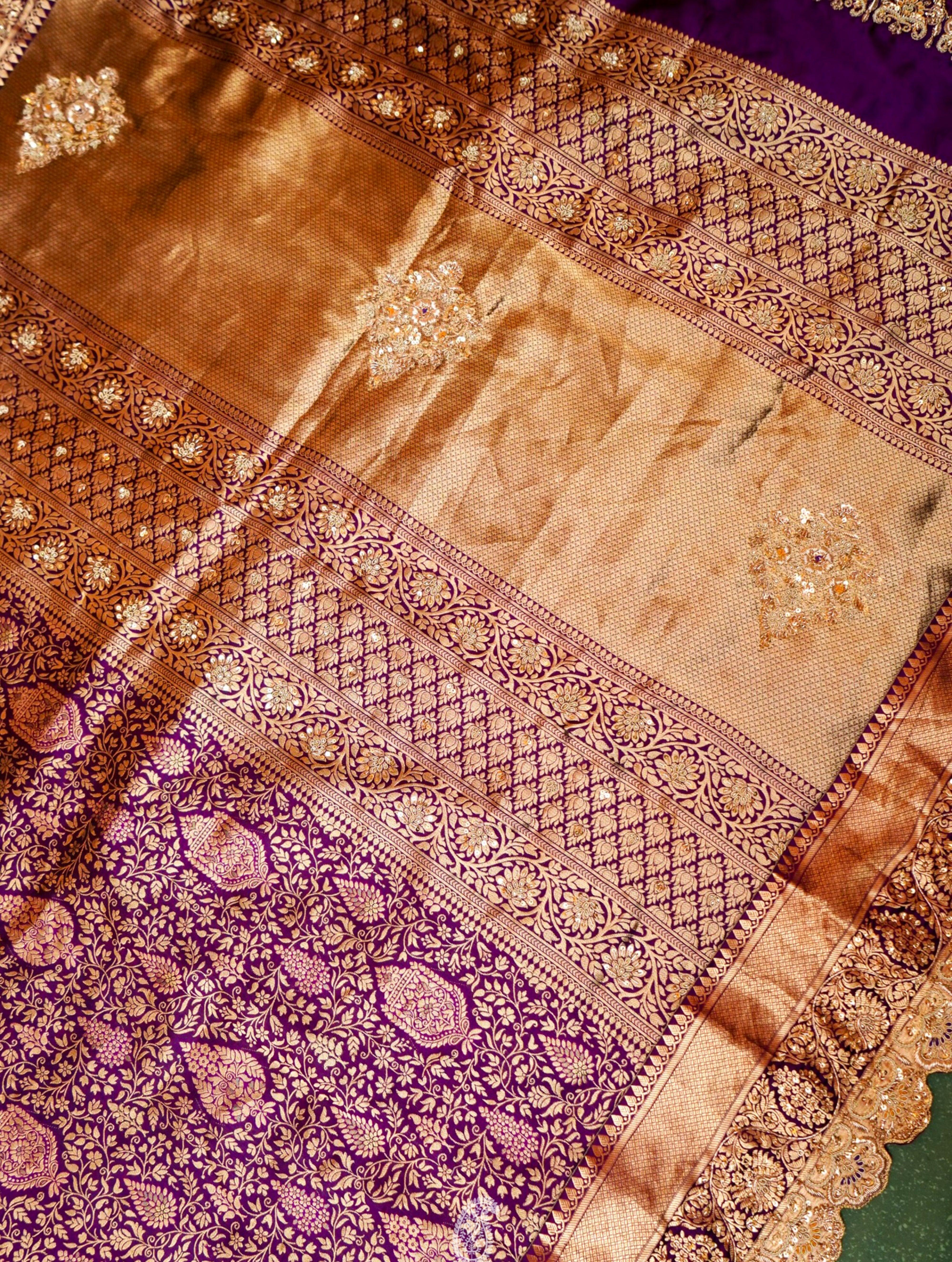 Designer Purple Bridal Katan Silk Saree