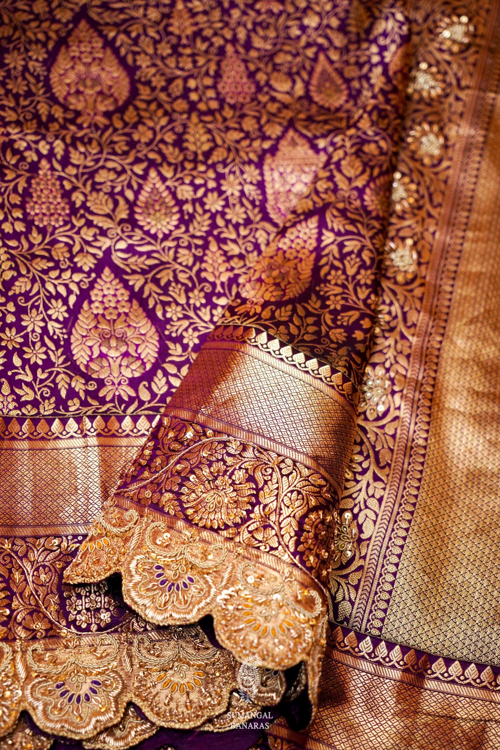 Designer Purple Bridal Katan Silk Saree