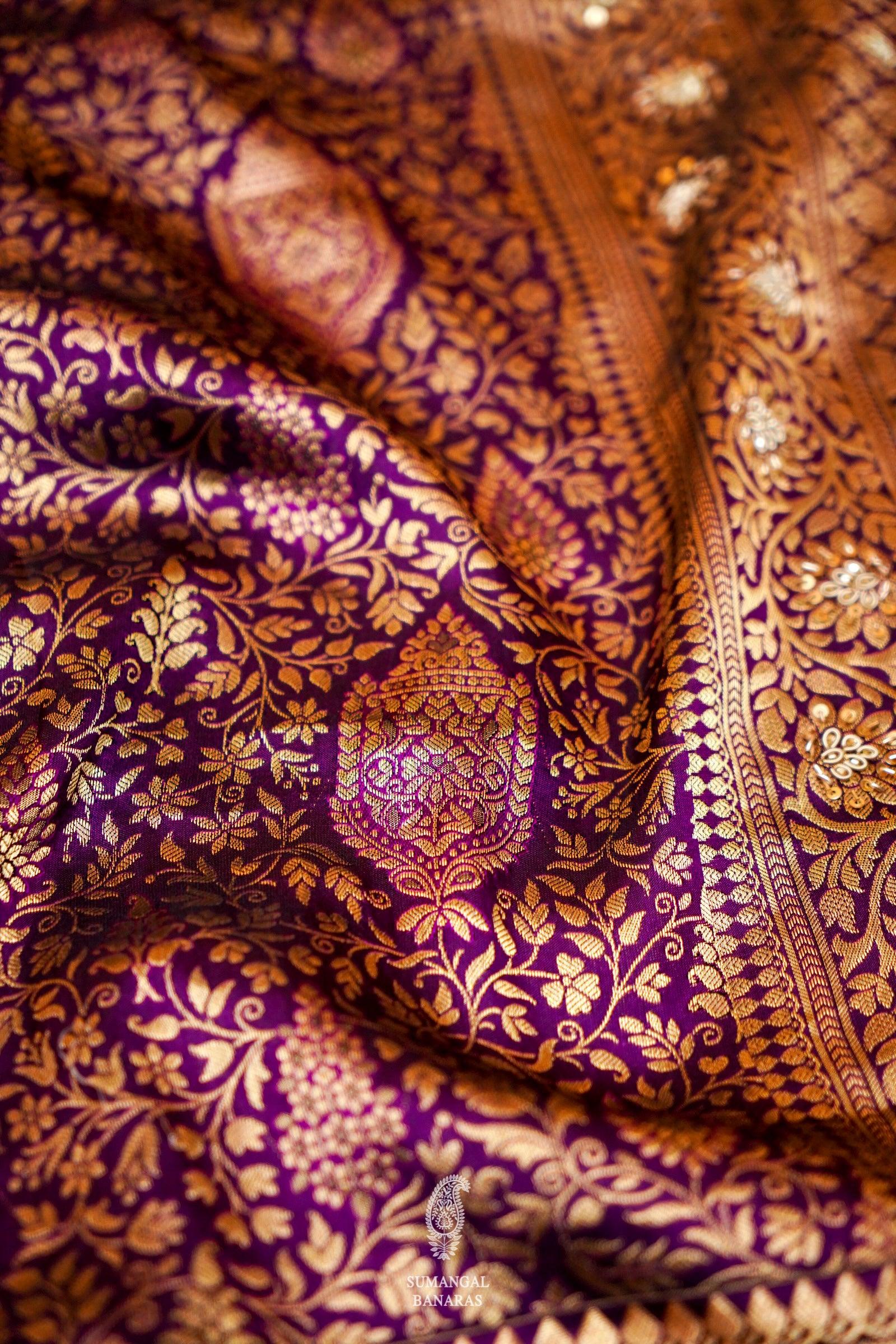 Designer Purple Bridal Katan Silk Saree