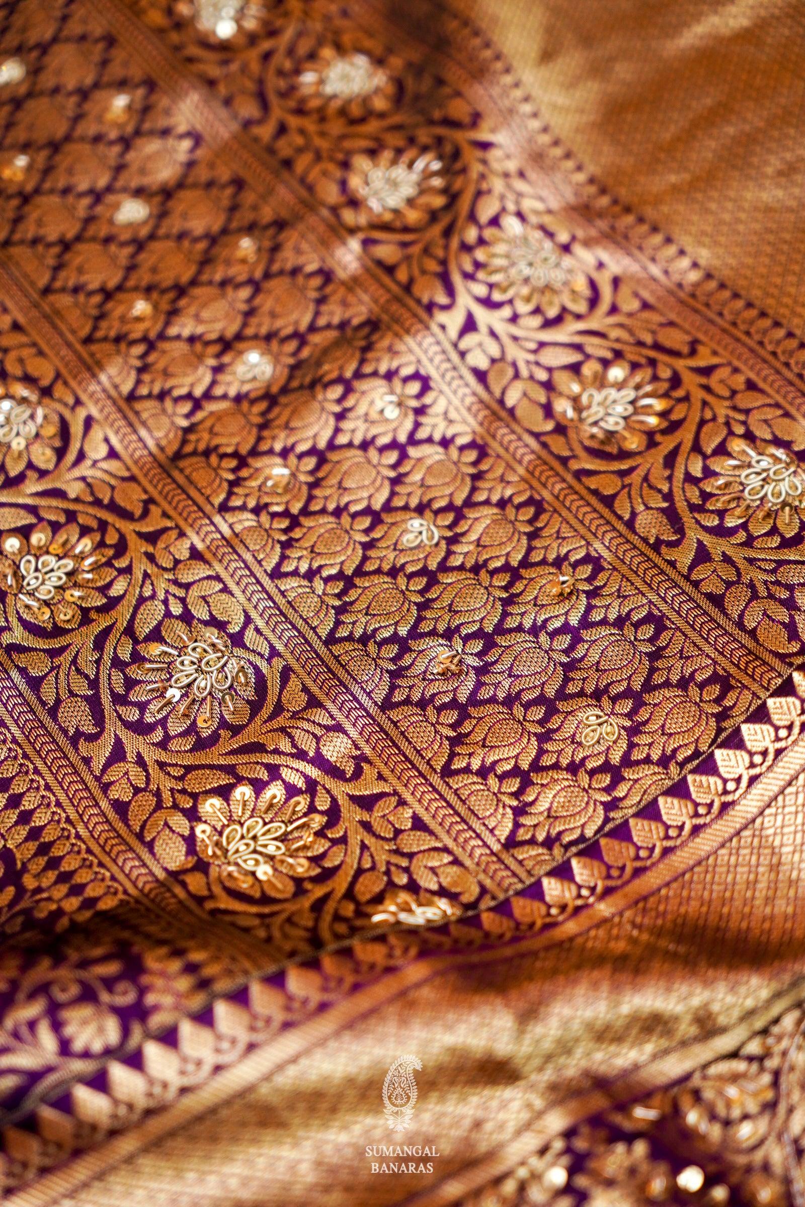 Designer Purple Bridal Katan Silk Saree