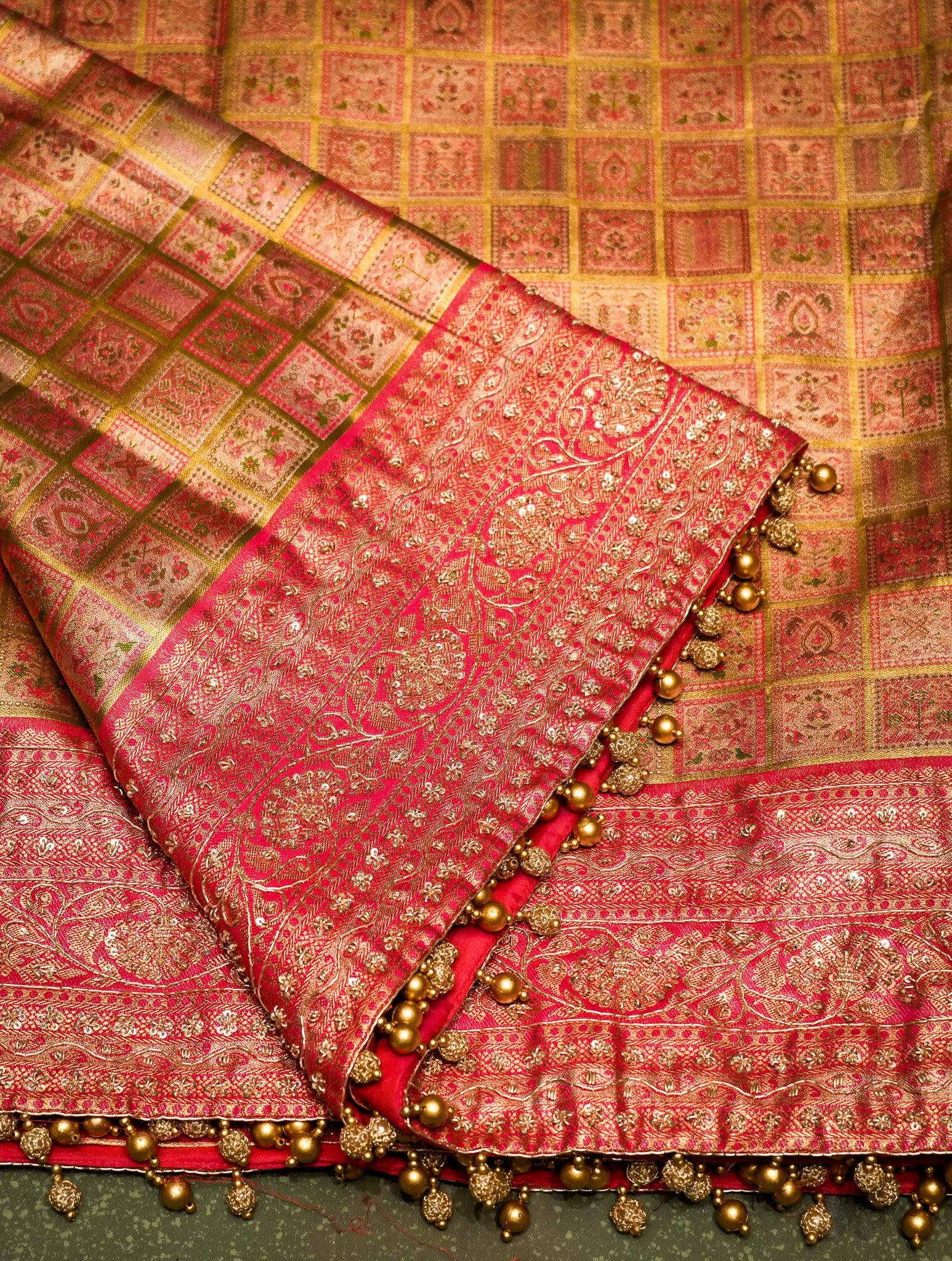 Designer Golden Katan Silk Saree
