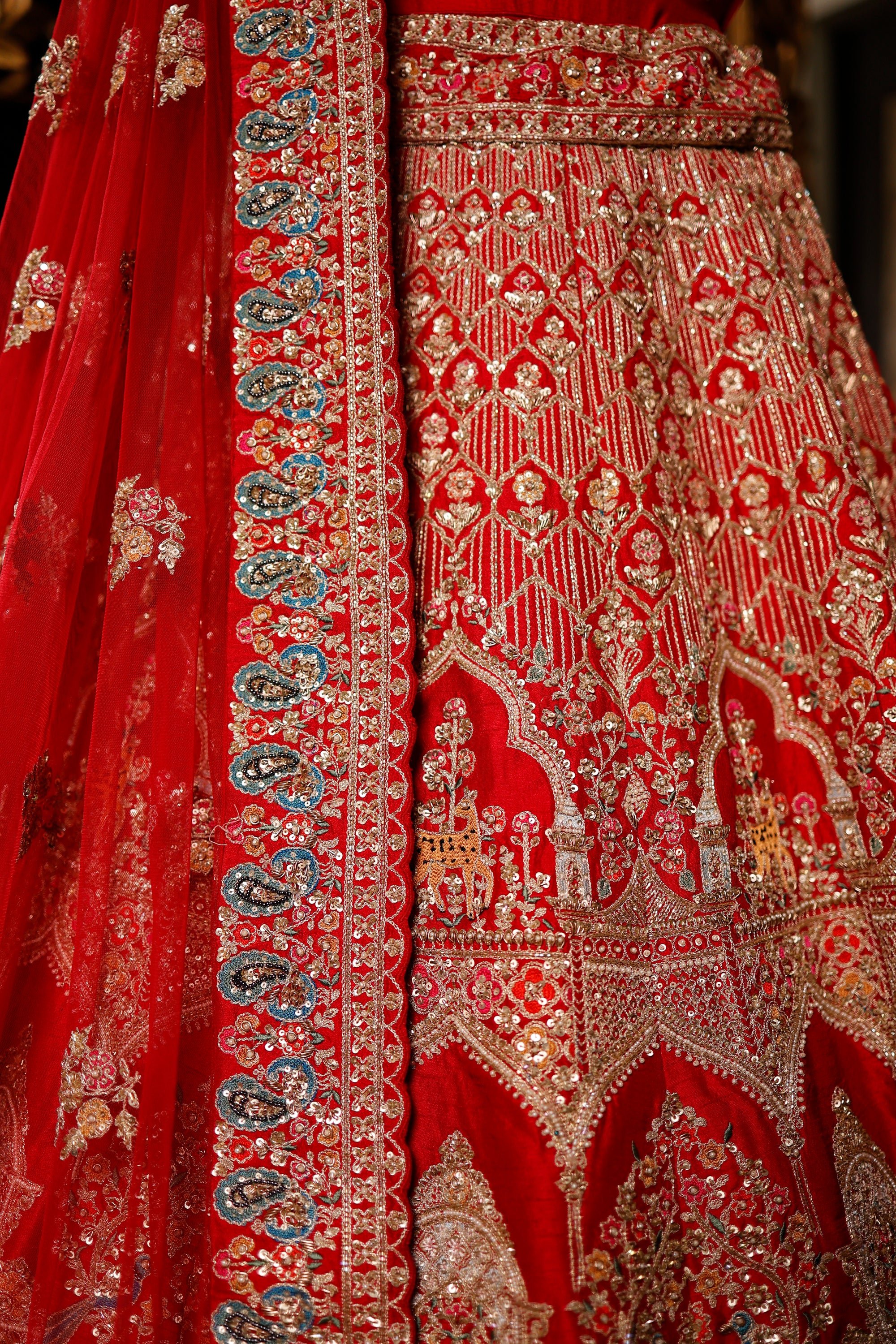 Designer Red Raw Silk Bridal Lehenga