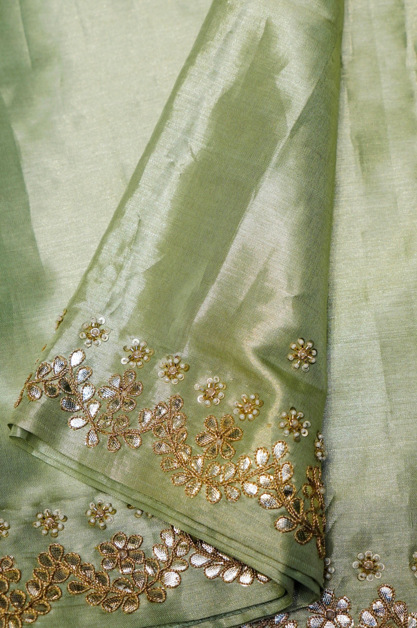 Designer Pastel Green Tissue Silk Saree
