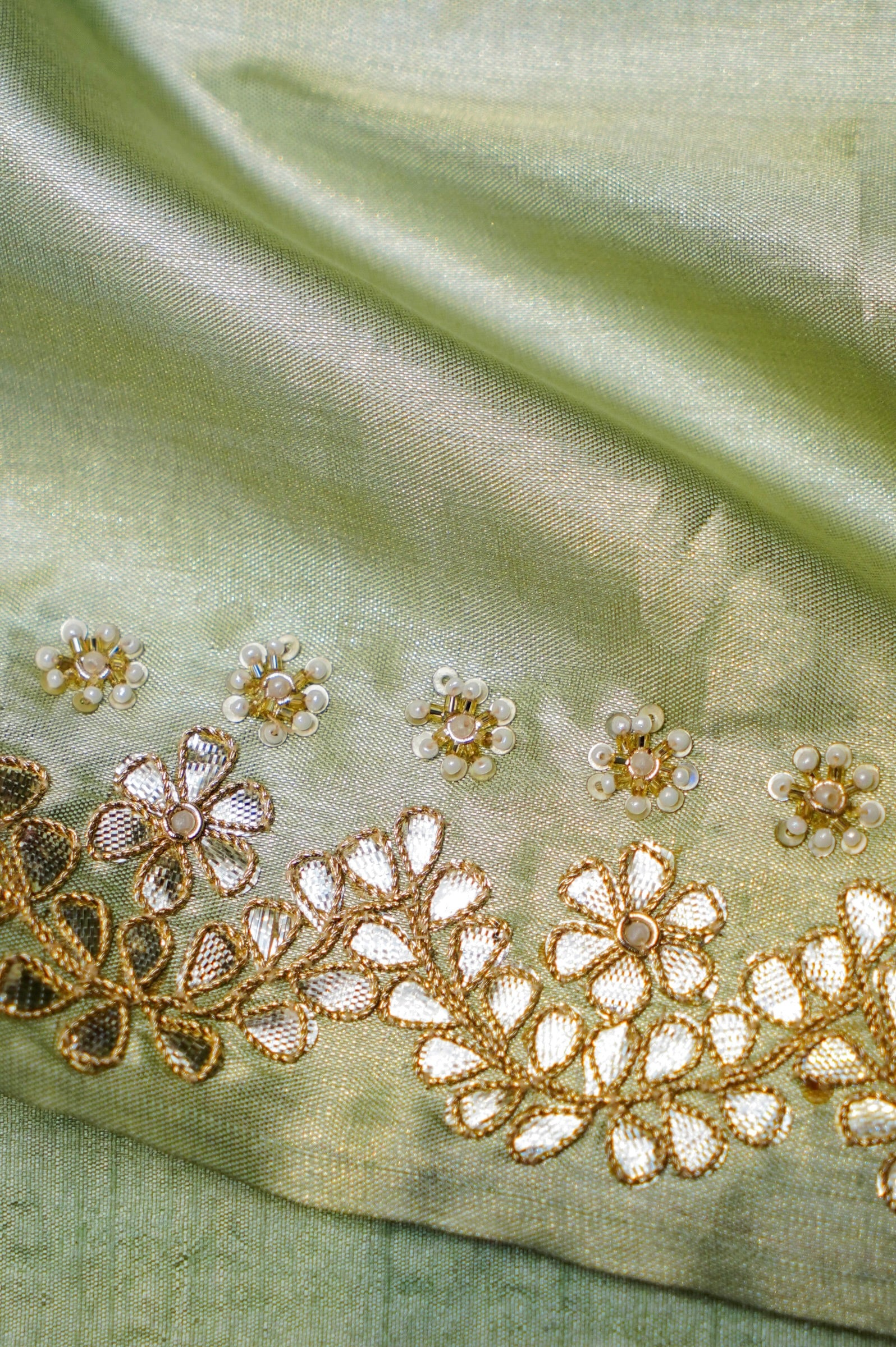 Designer Pastel Green Tissue Silk Saree