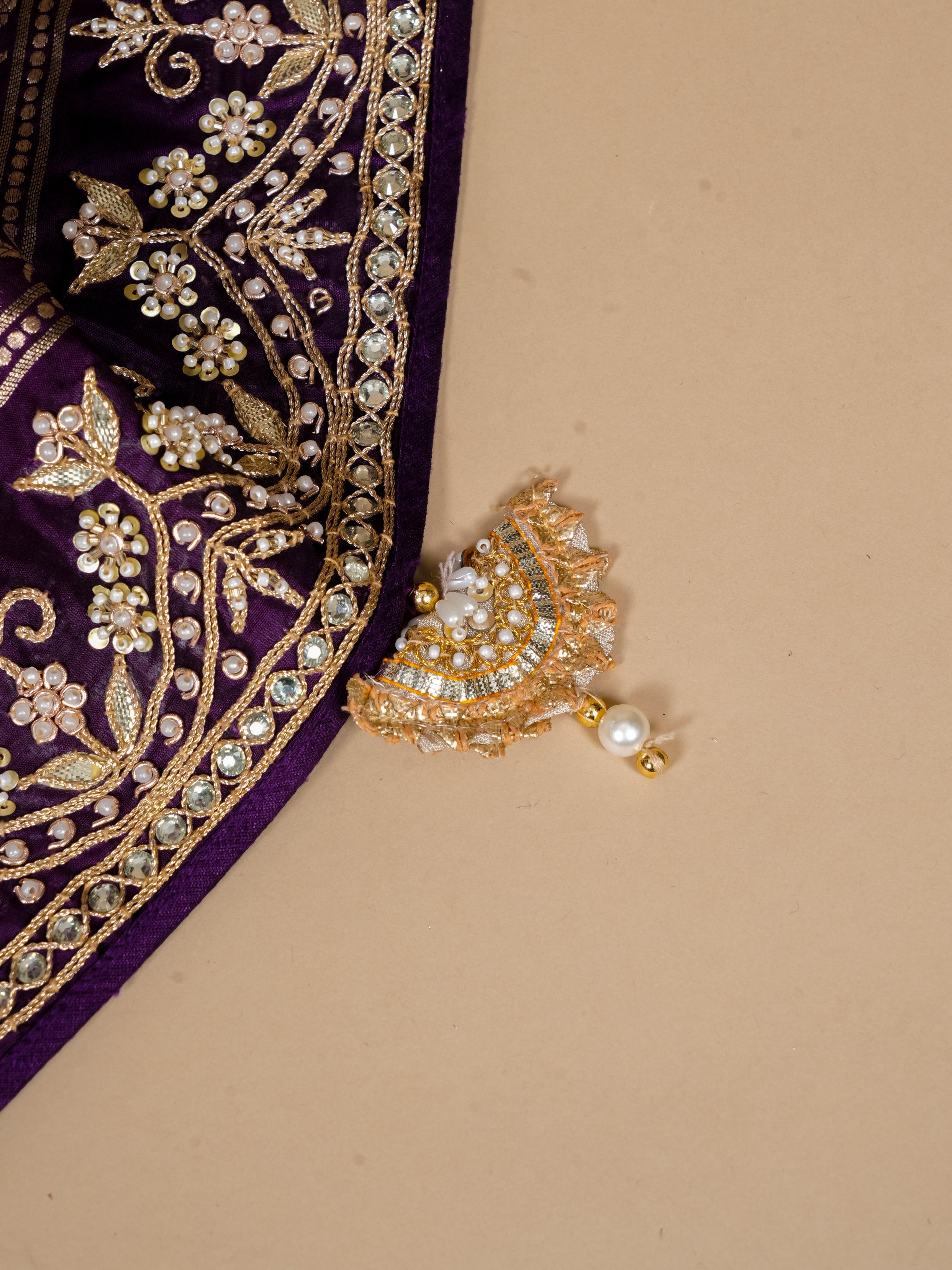 Handwoven Dark Purple Banarasi Katan Silk Saree - Sumangal Ekam