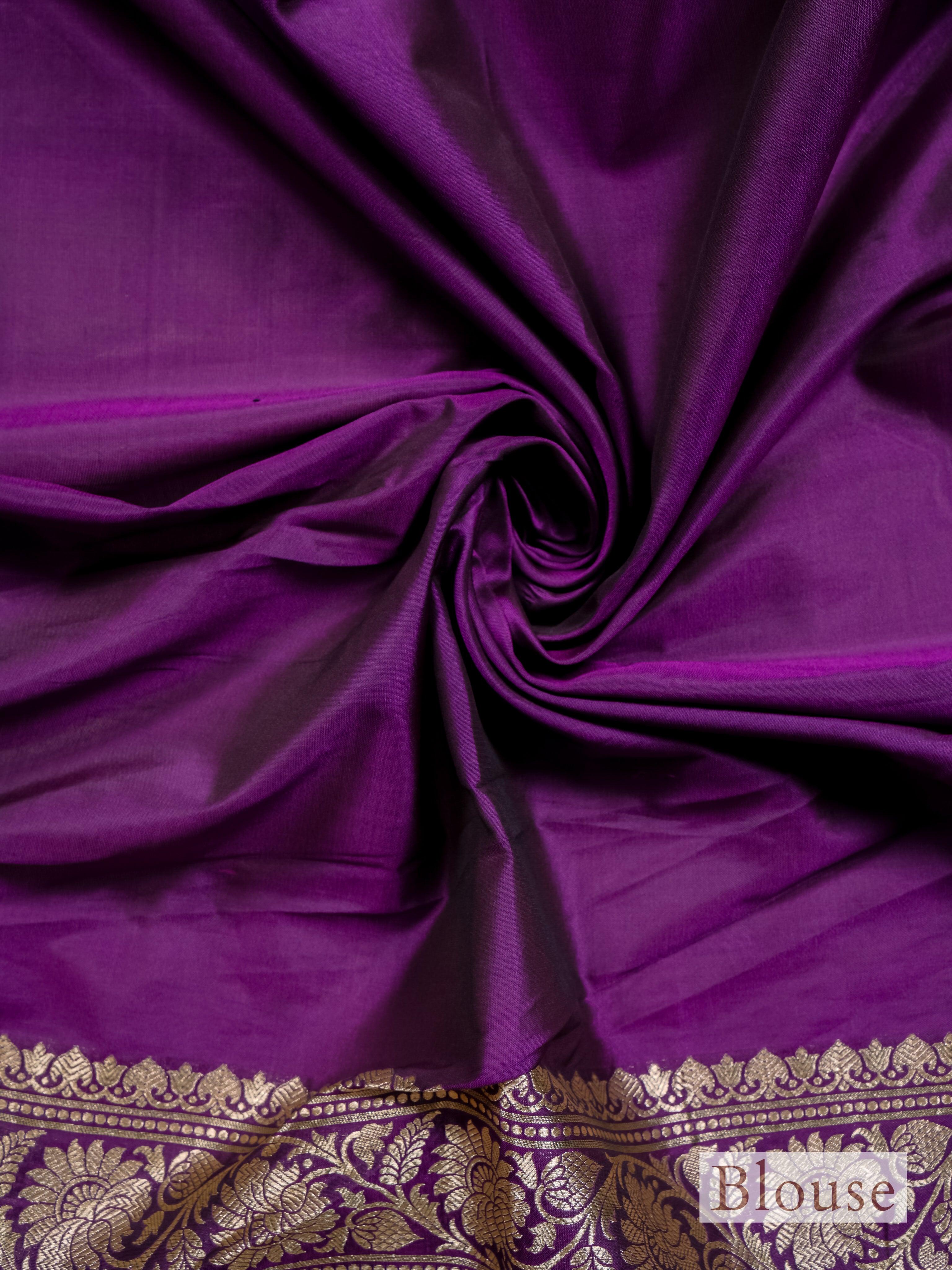 Handwoven Dark Purple Banarasi Katan Silk Saree - Sumangal Ekam