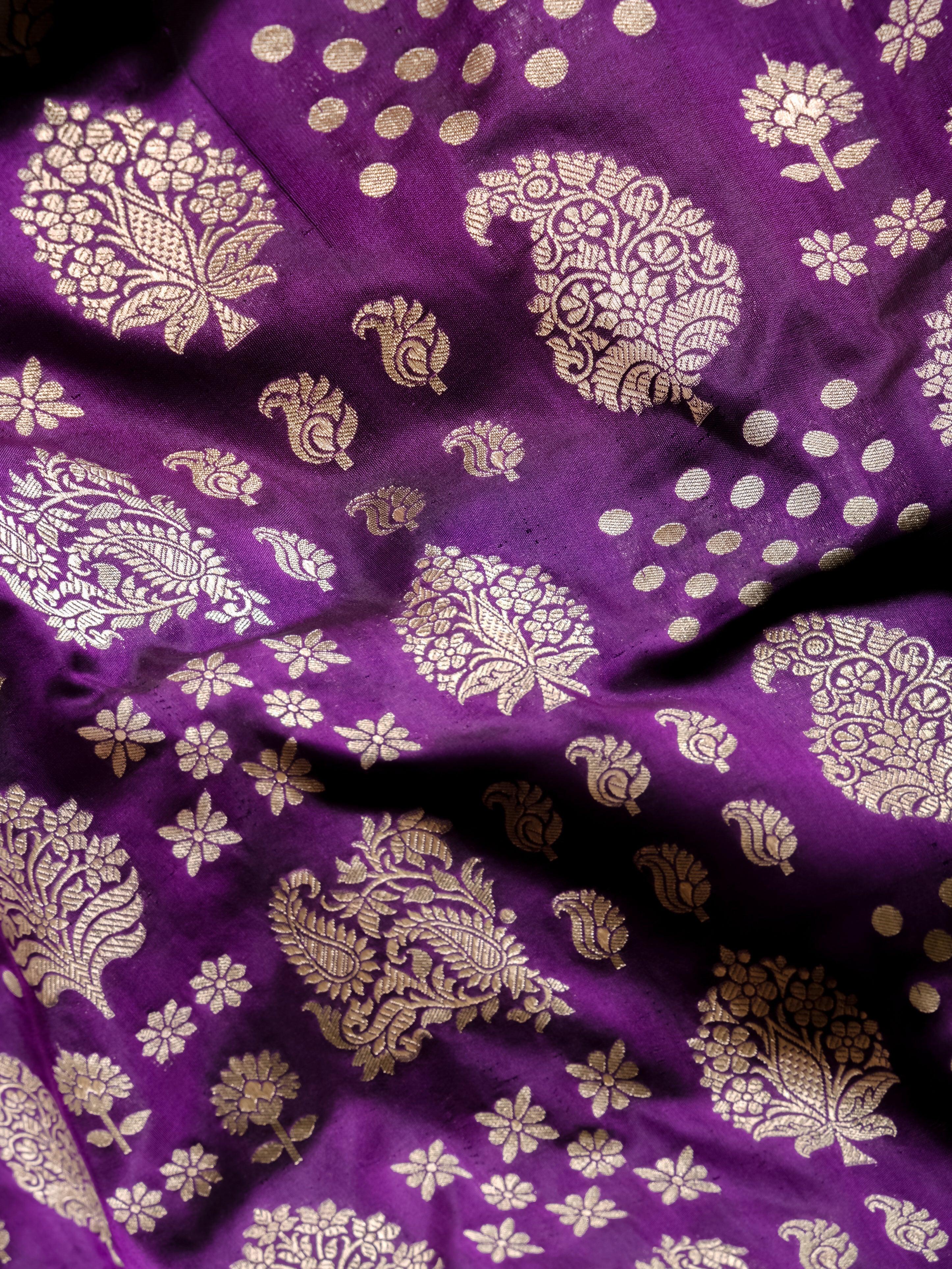 Handwoven Dark Purple Banarasi Katan Silk Saree - Sumangal Ekam