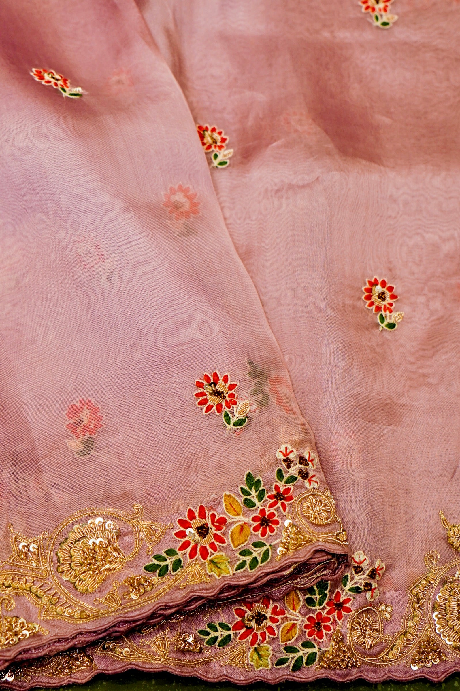 Designer Pink Organza Silk Saree