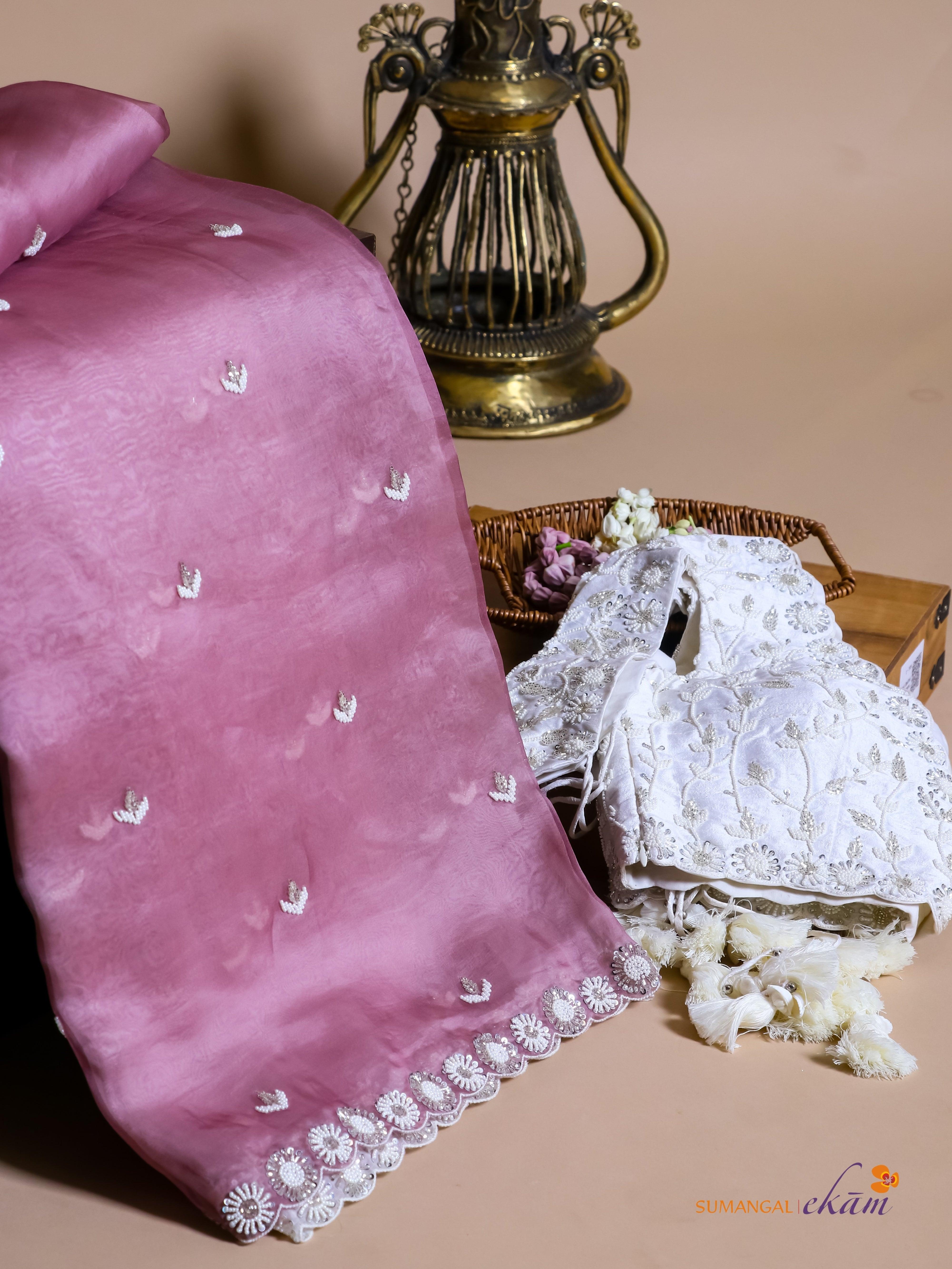 Designer Light Pink Kora Silk Saree - Sumangal Ekam