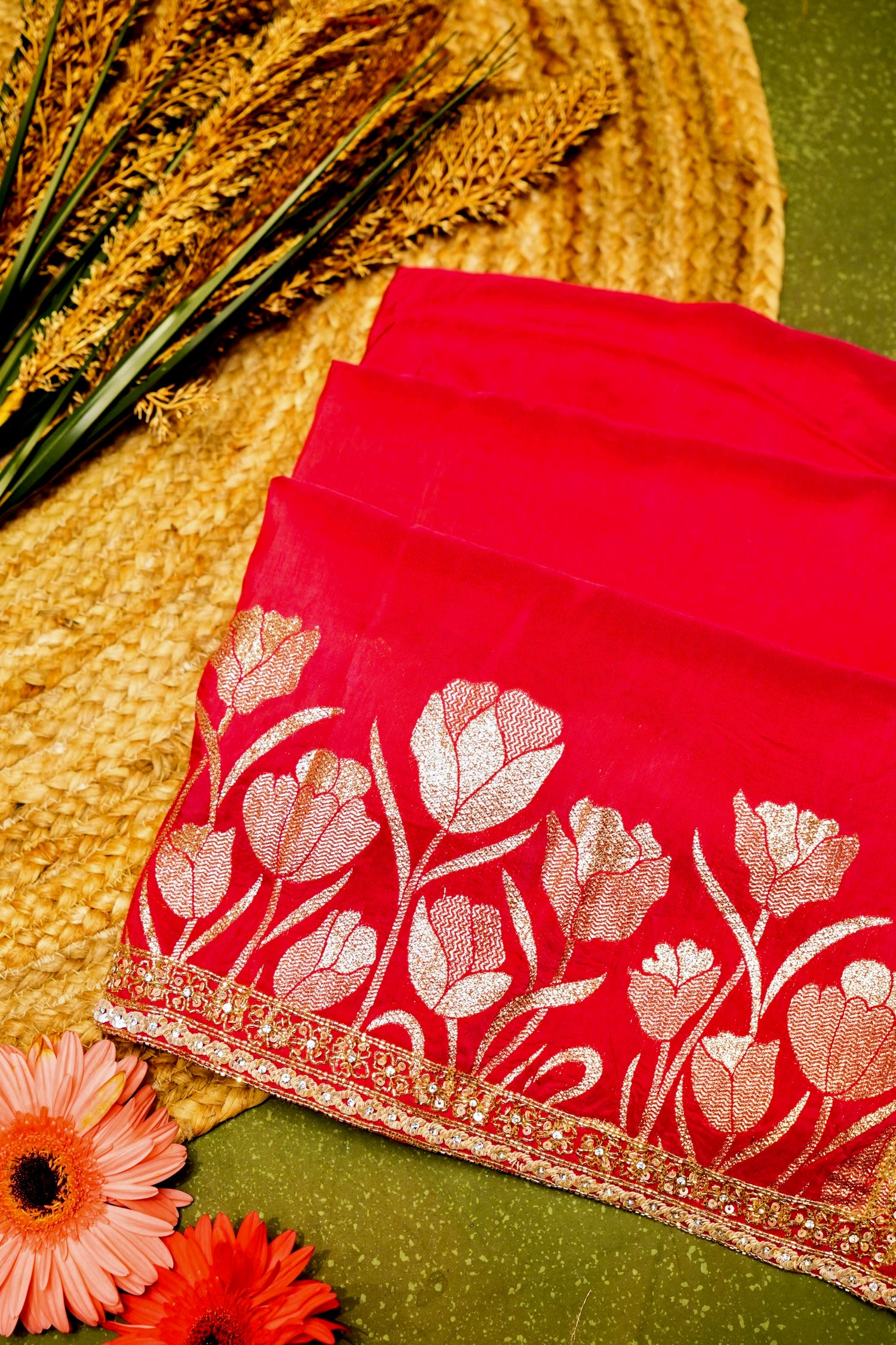 Designer Pink Moonga Silk Saree