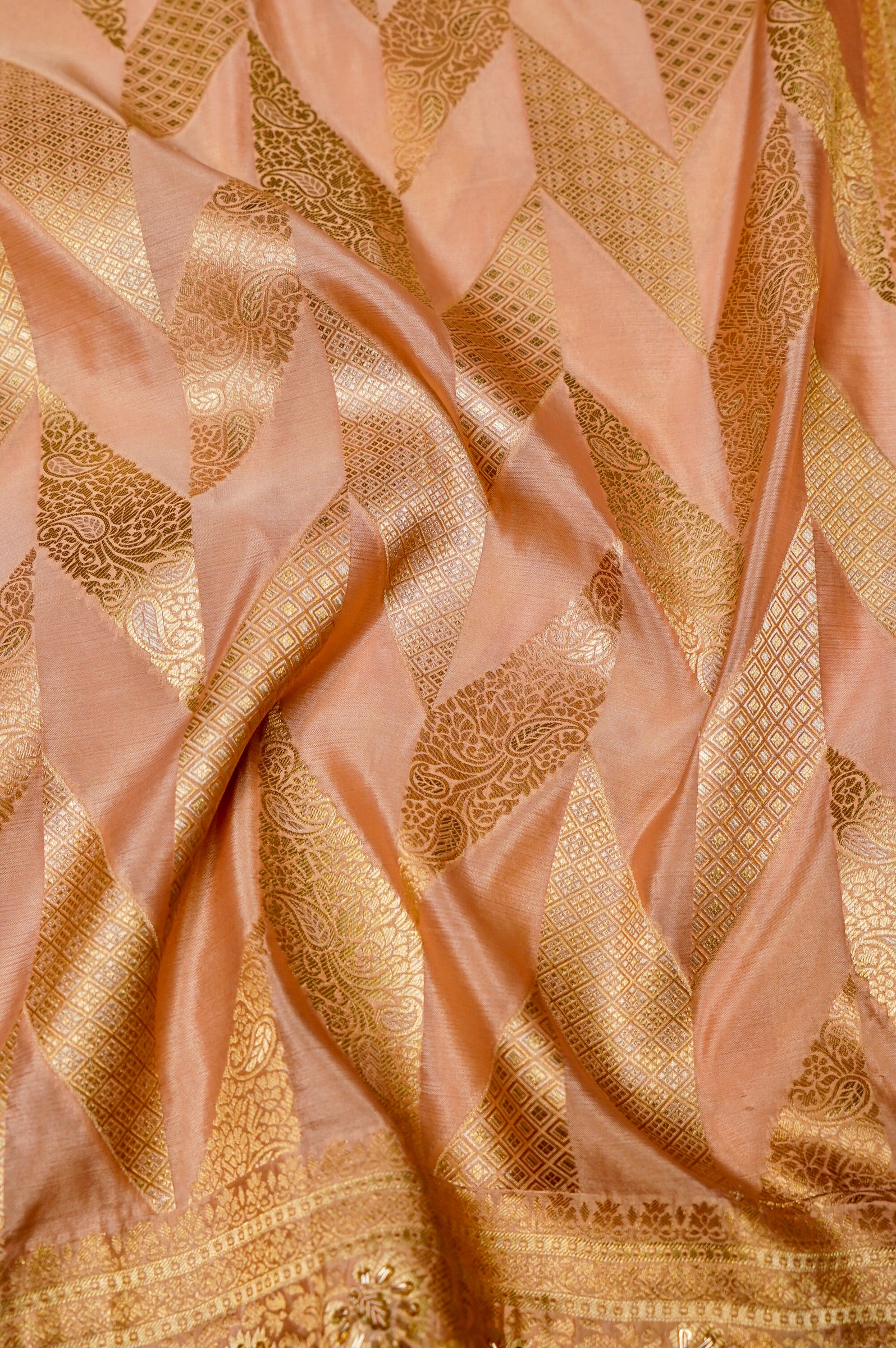 Designer Peach Banarasi Katan Silk Saree