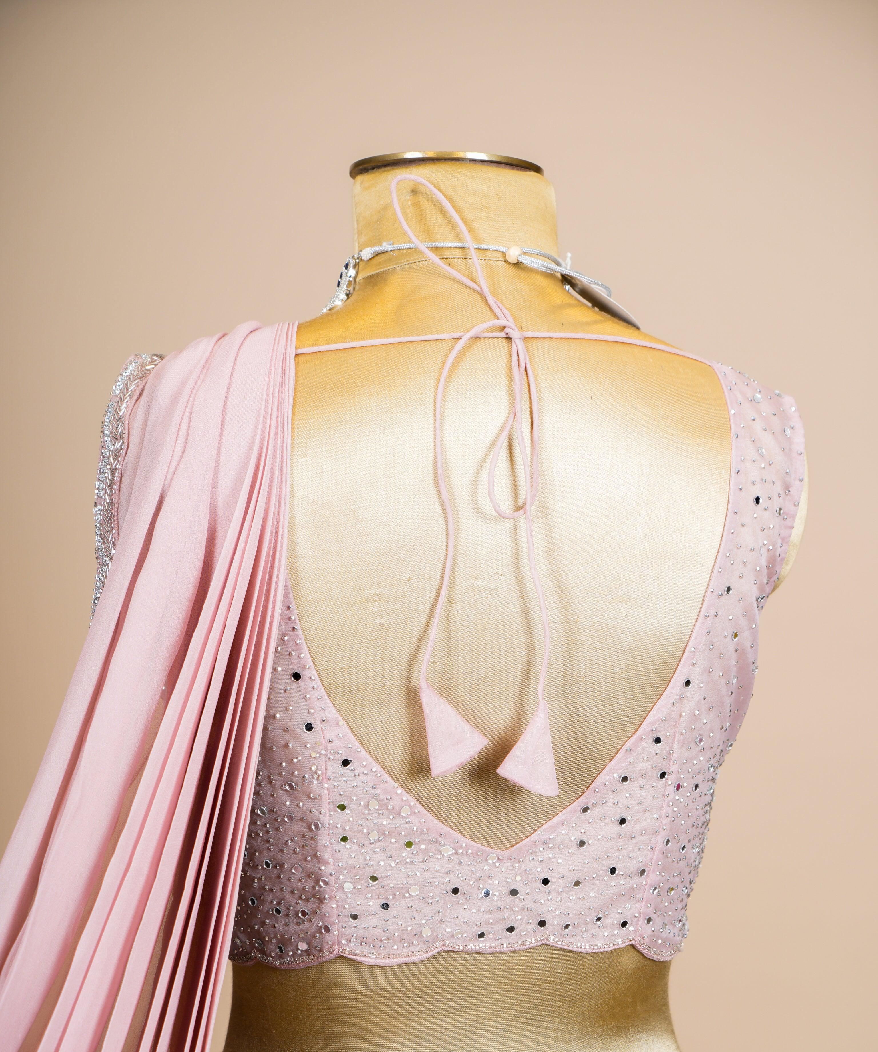 Designer Peach Crepe Silk Party Wear Drape Saree - Sumangal Ekam