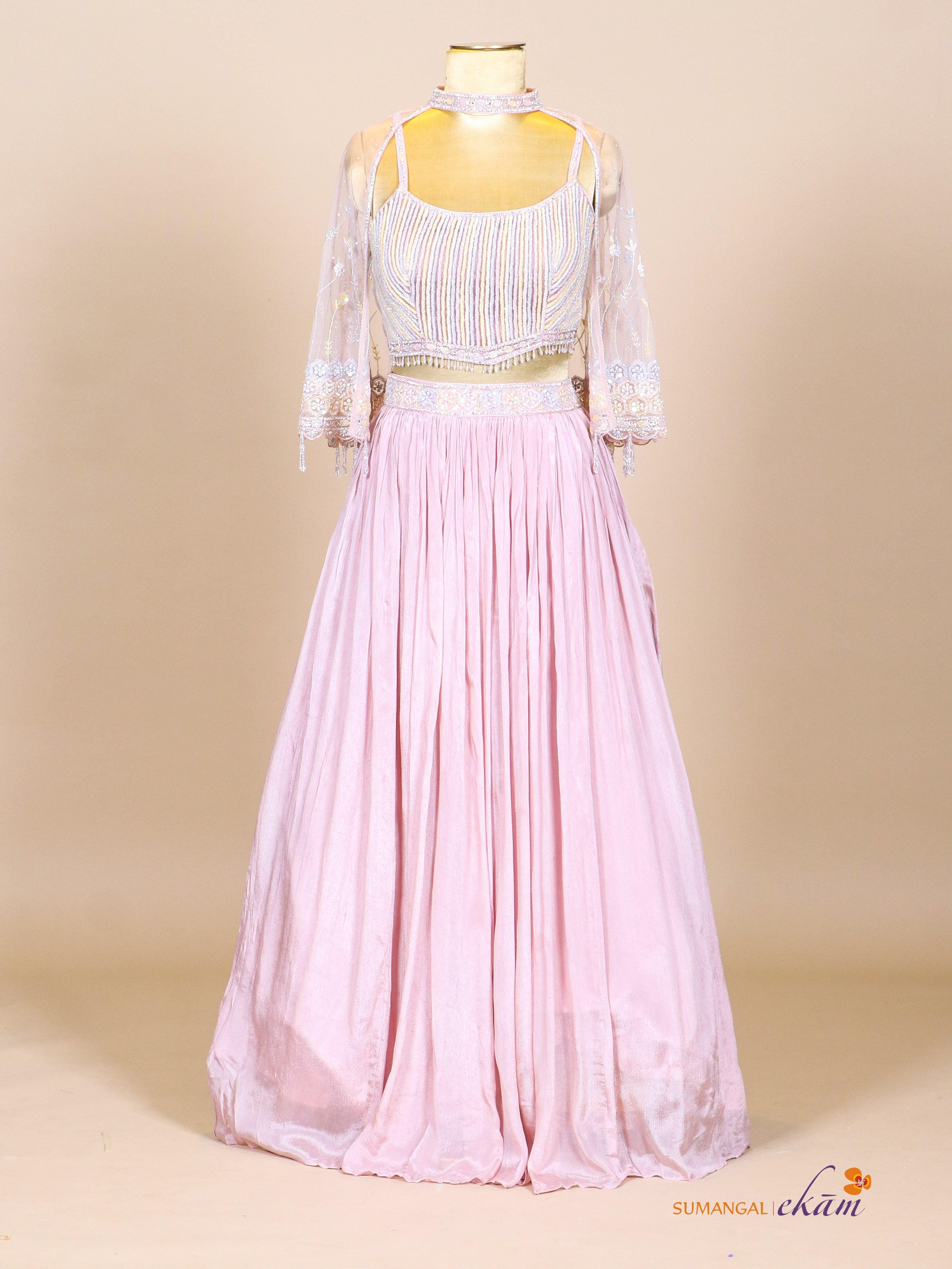 Designer Pastel Pink Georgette Silk Party Wear Crop Top - Sumangal Ekam