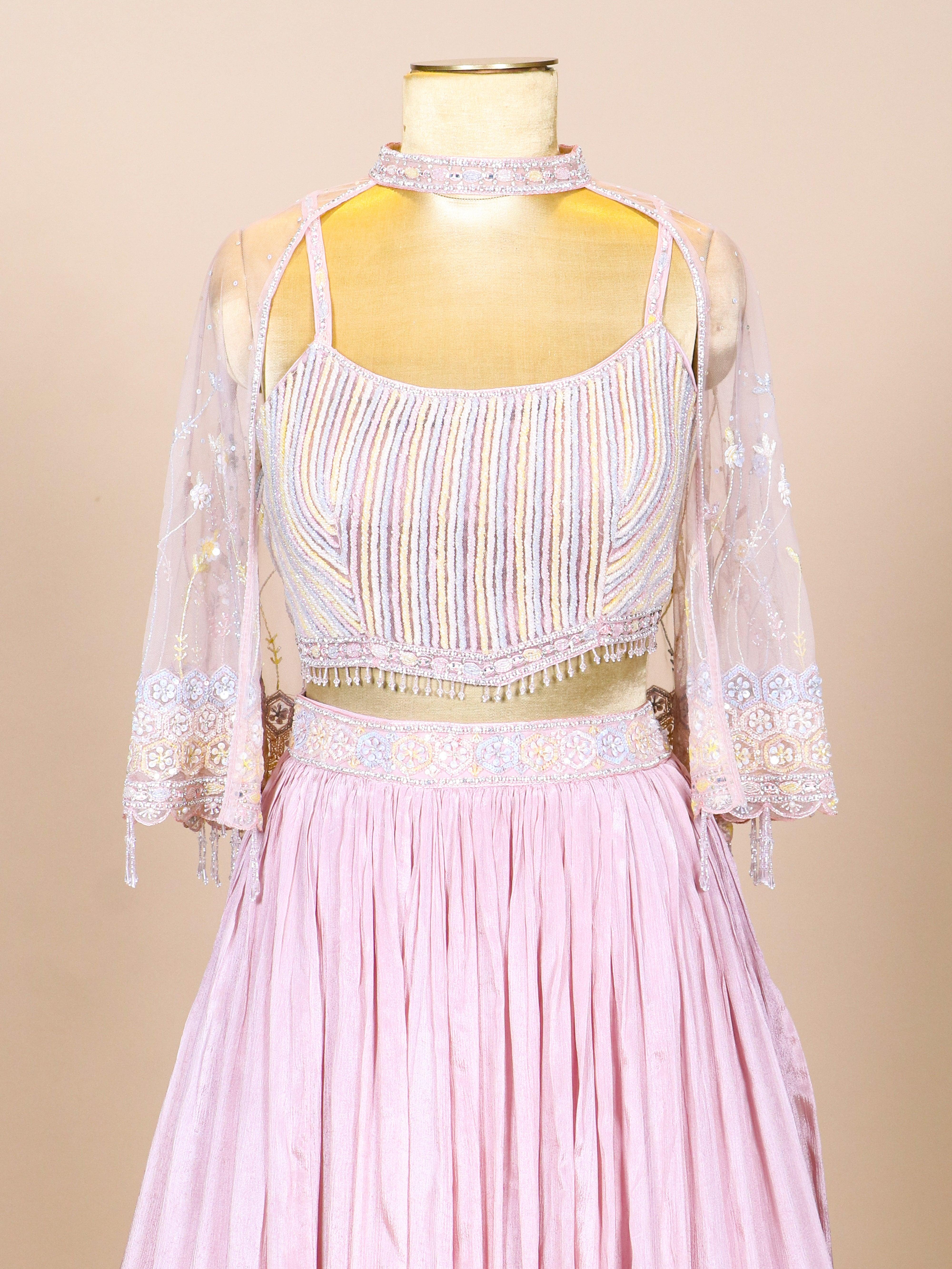 Designer Pastel Pink Georgette Silk Party Wear Crop Top - Sumangal Ekam