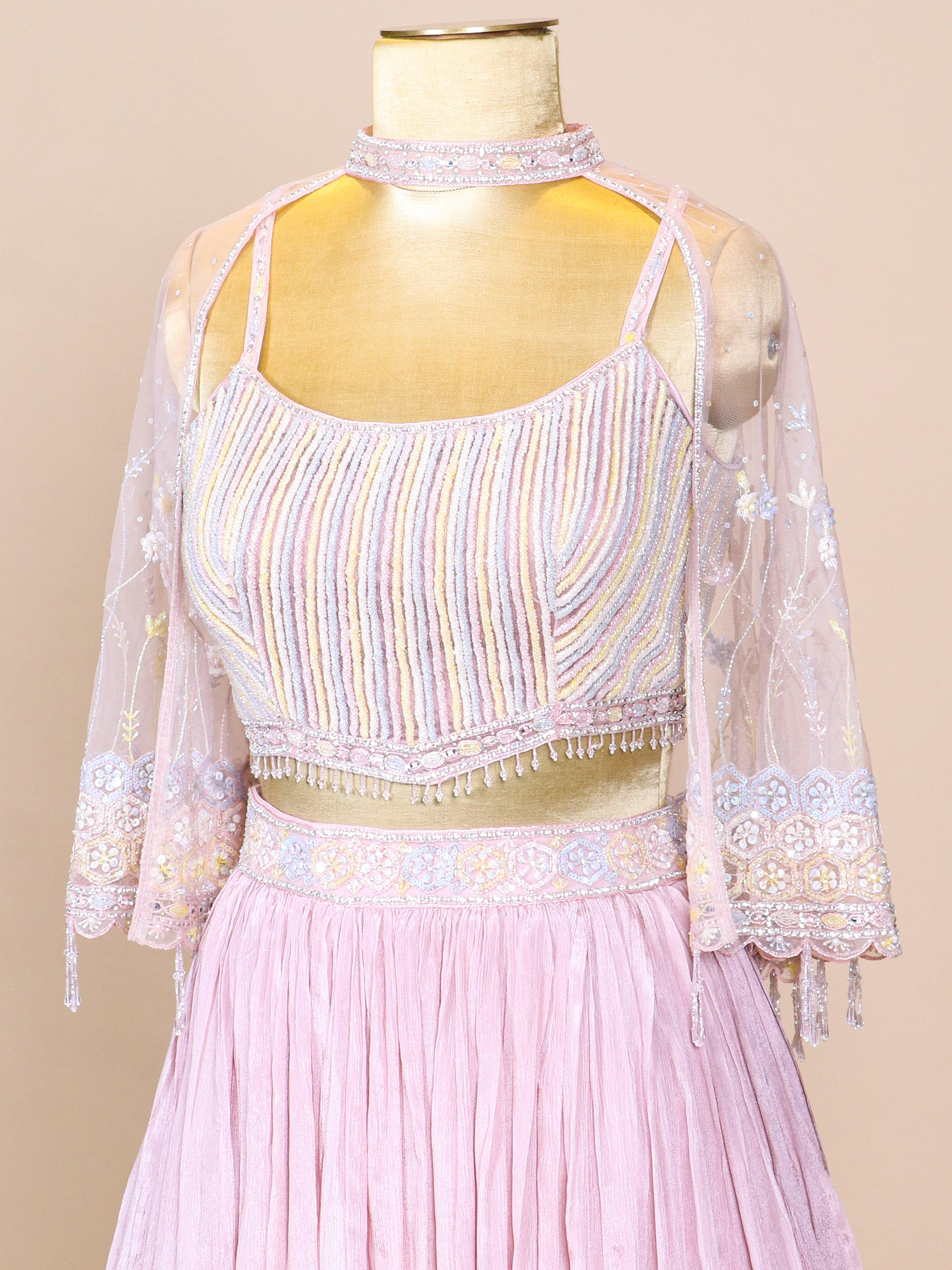 Designer Pastel Pink Georgette Silk Party Wear Crop Top - Sumangal Ekam