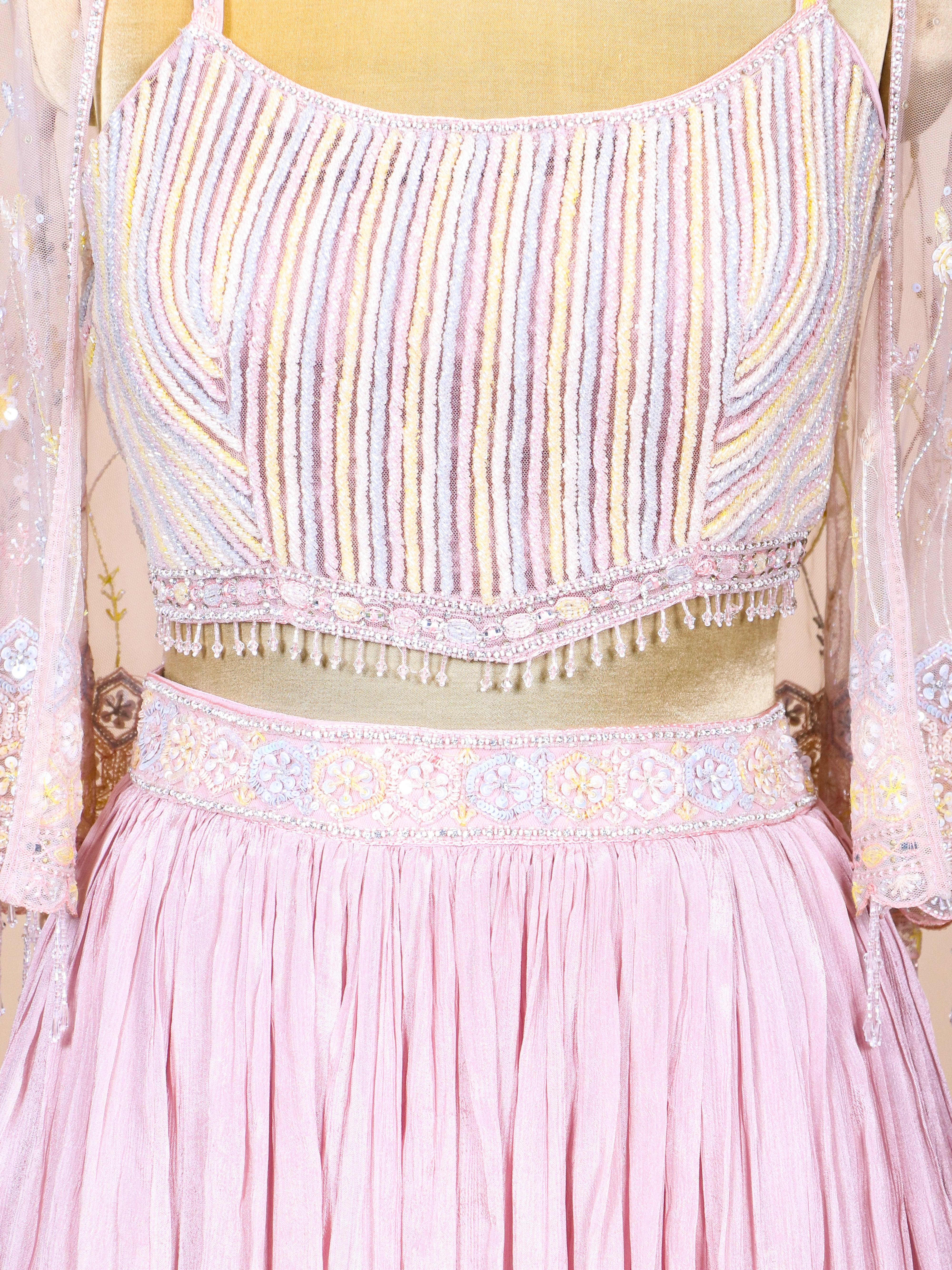 Designer Pastel Pink Georgette Silk Party Wear Crop Top - Sumangal Ekam