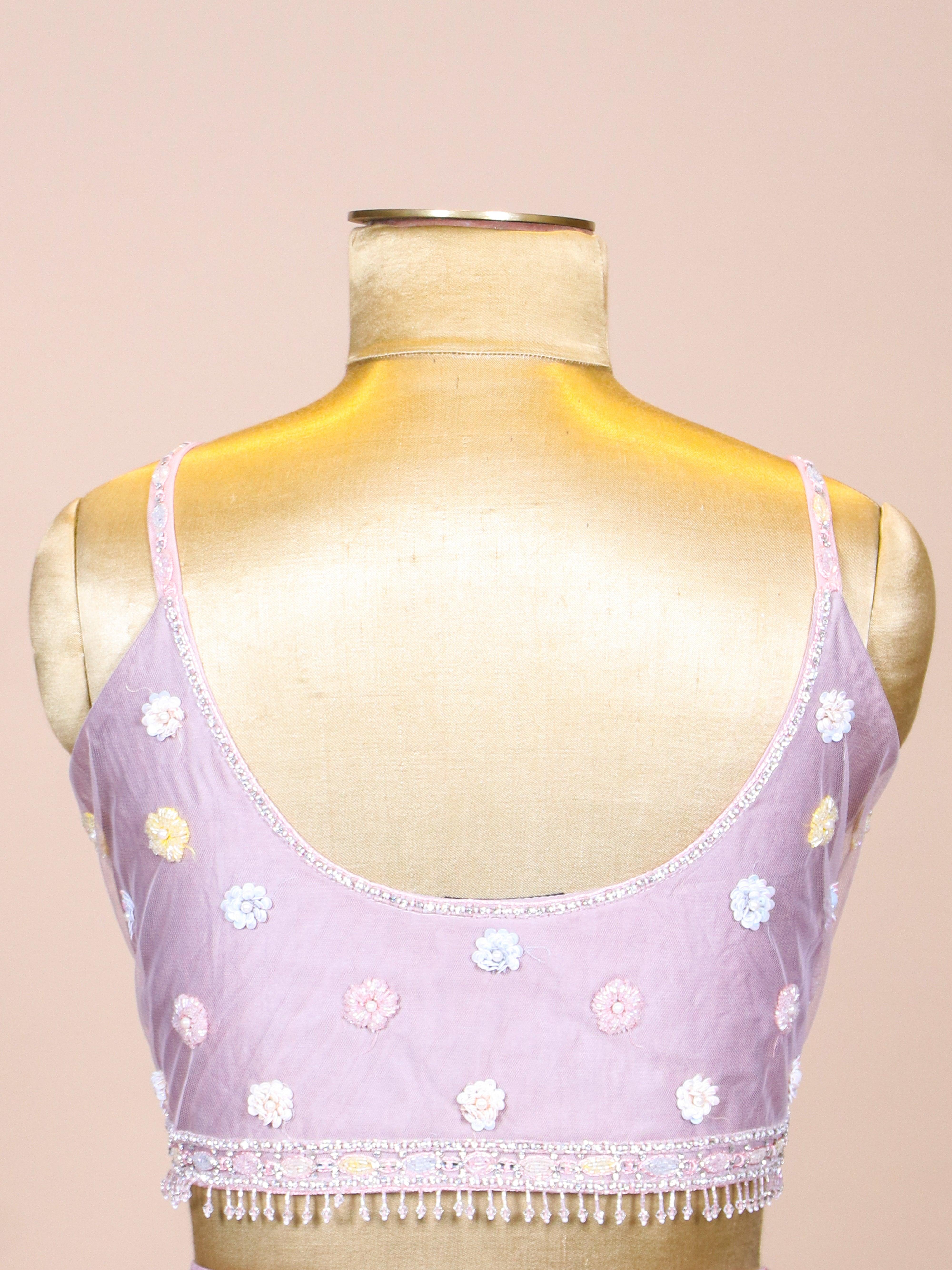 Designer Pastel Pink Georgette Silk Party Wear Crop Top - Sumangal Ekam