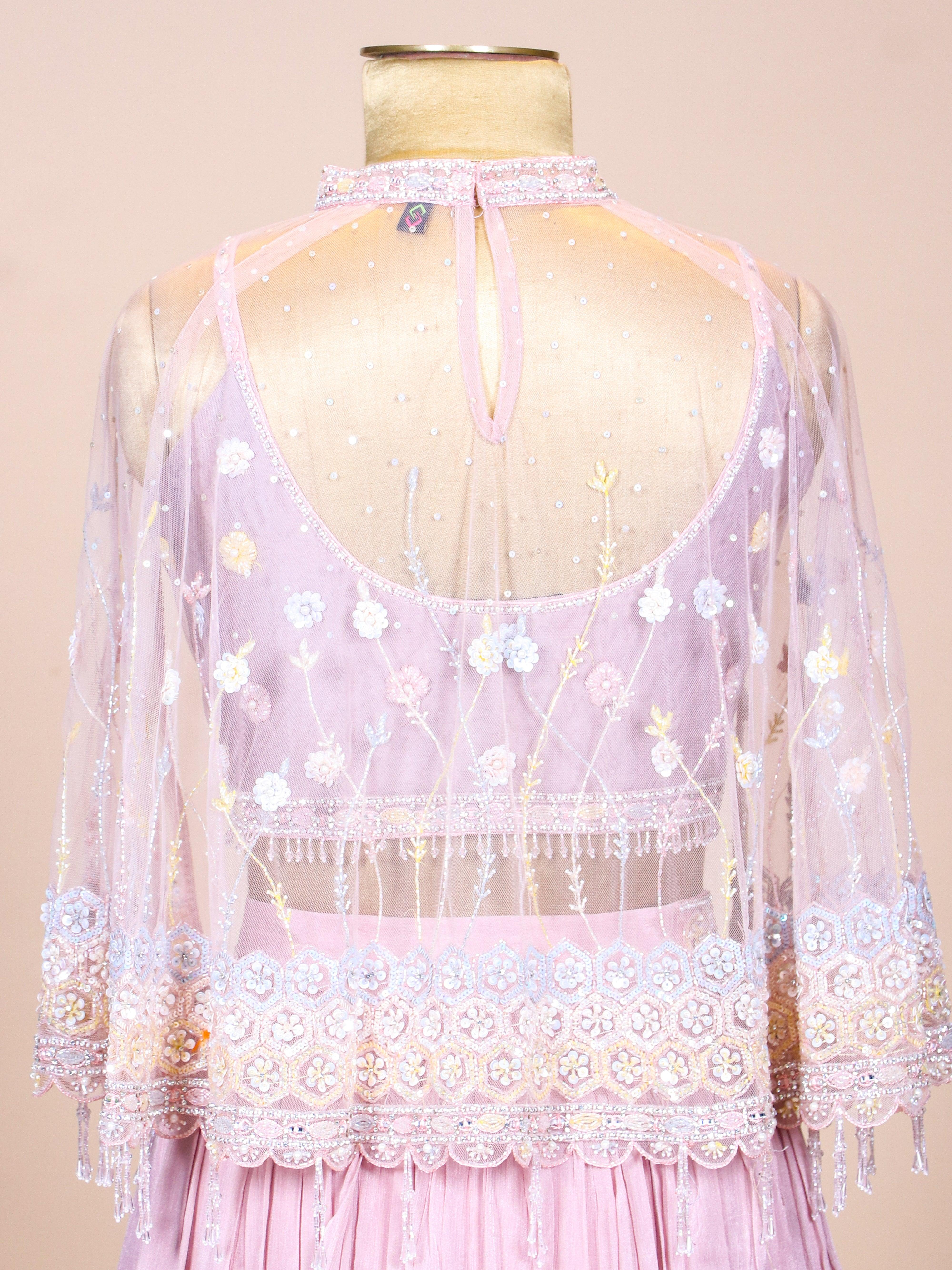 Designer Pastel Pink Georgette Silk Party Wear Crop Top - Sumangal Ekam