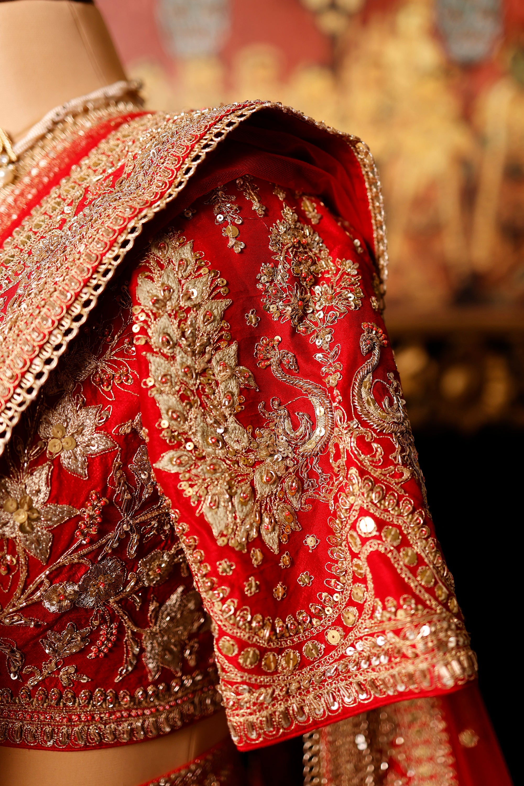 Designer Red Raw Silk Bridal Lehenga