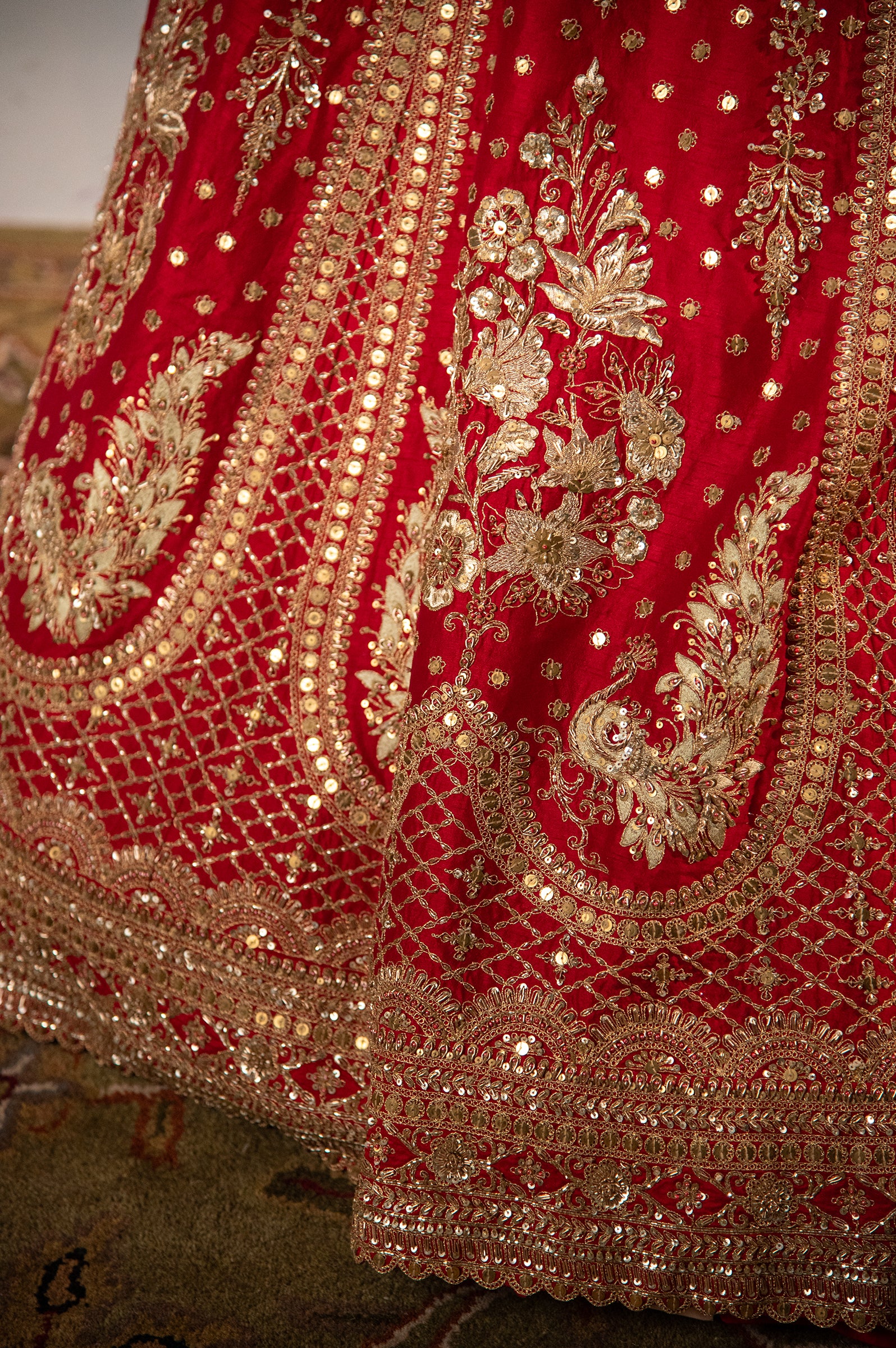 Designer Red Raw Silk Bridal Lehenga
