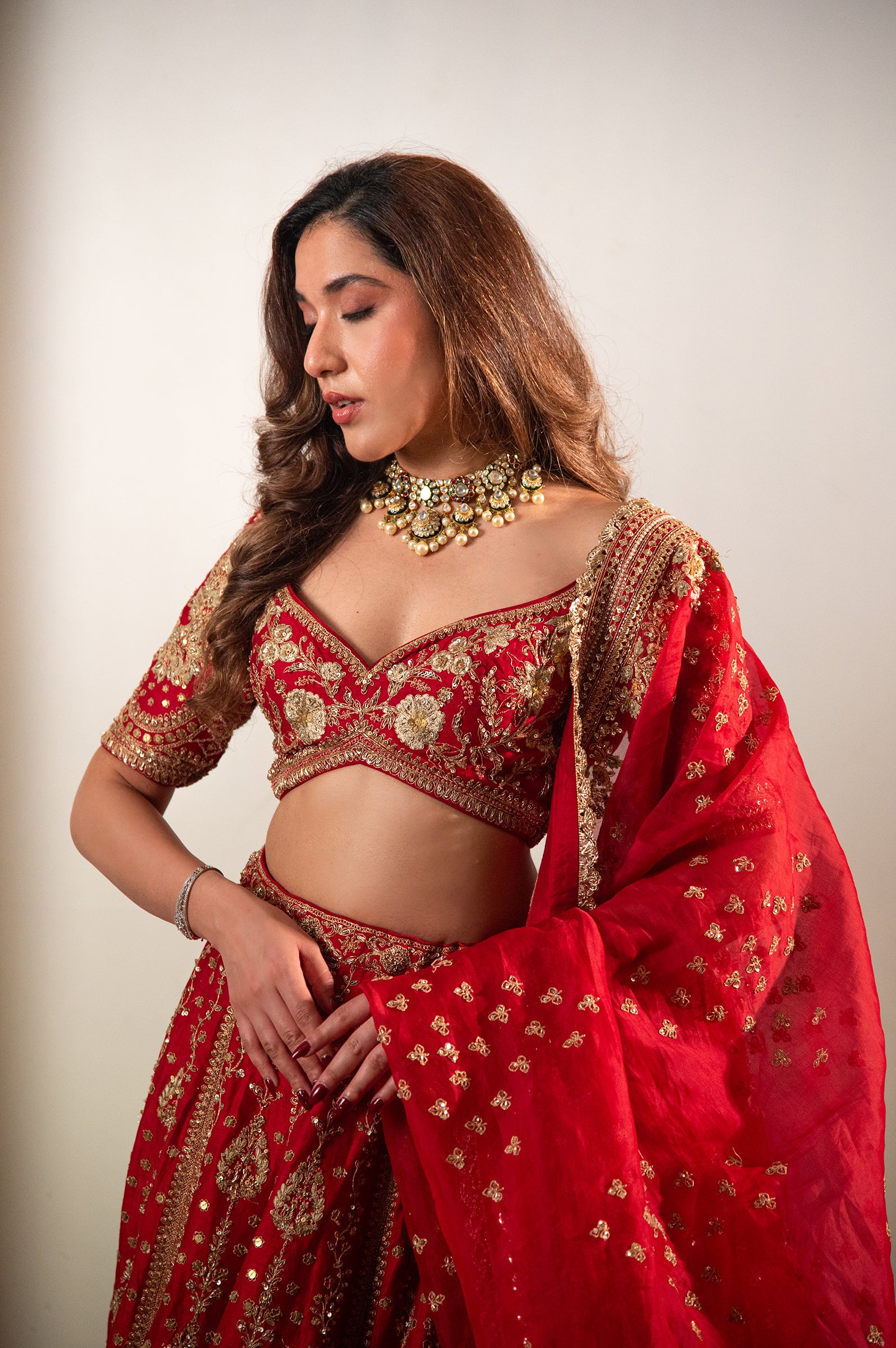 Designer Red Raw Silk Bridal Lehenga