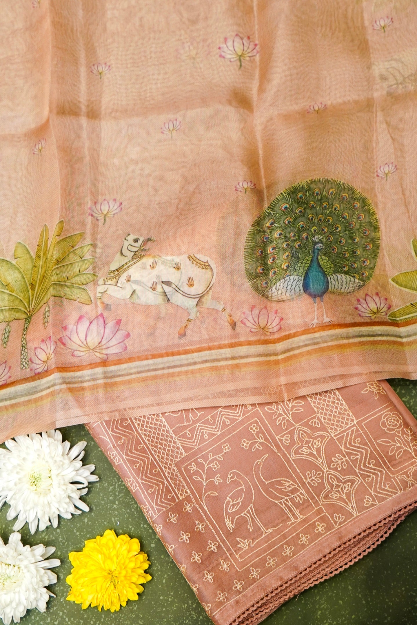 Designer Peach Organza Suit