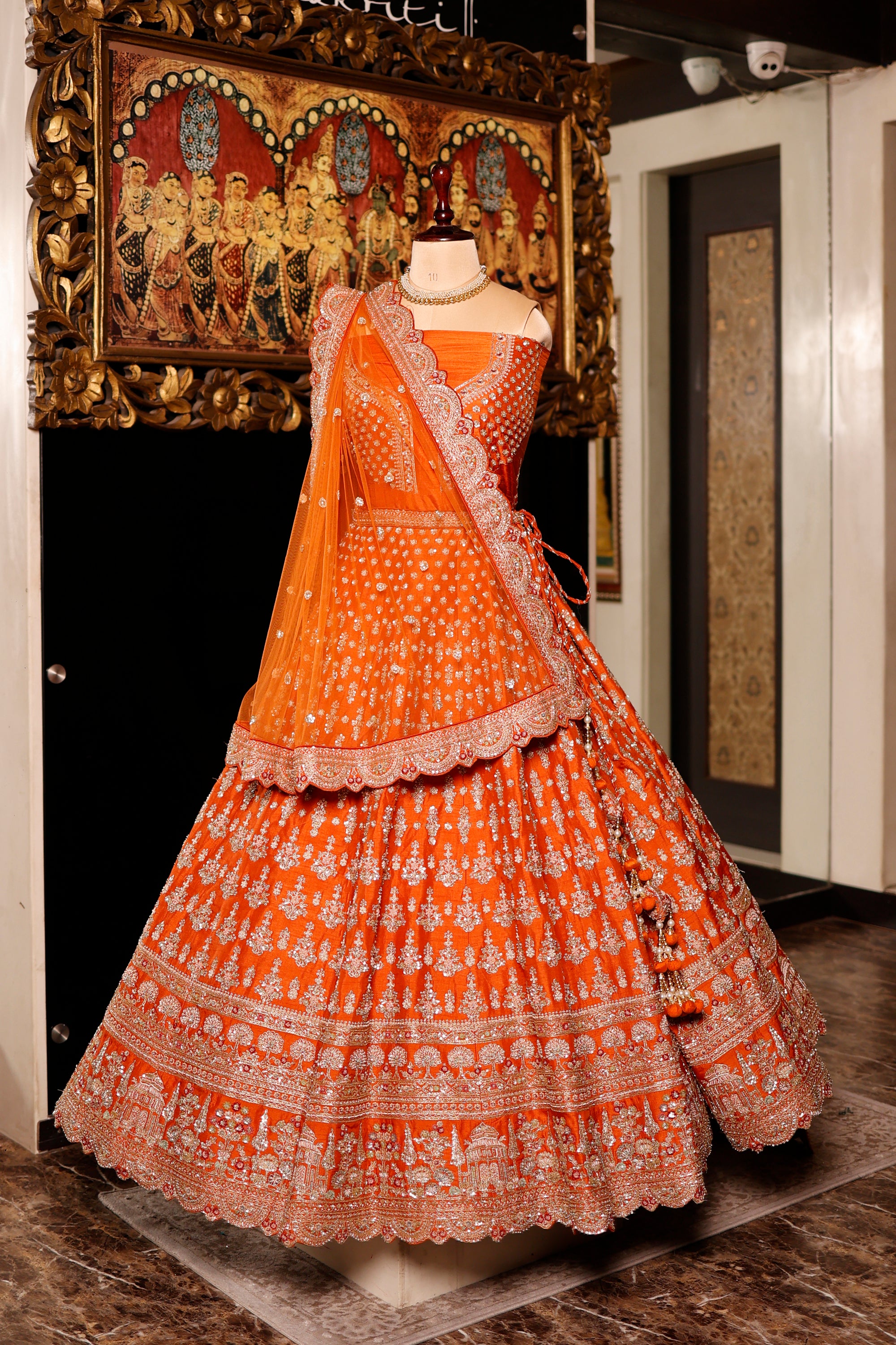 Designer Orange Raw Silk Bridal Lehenga