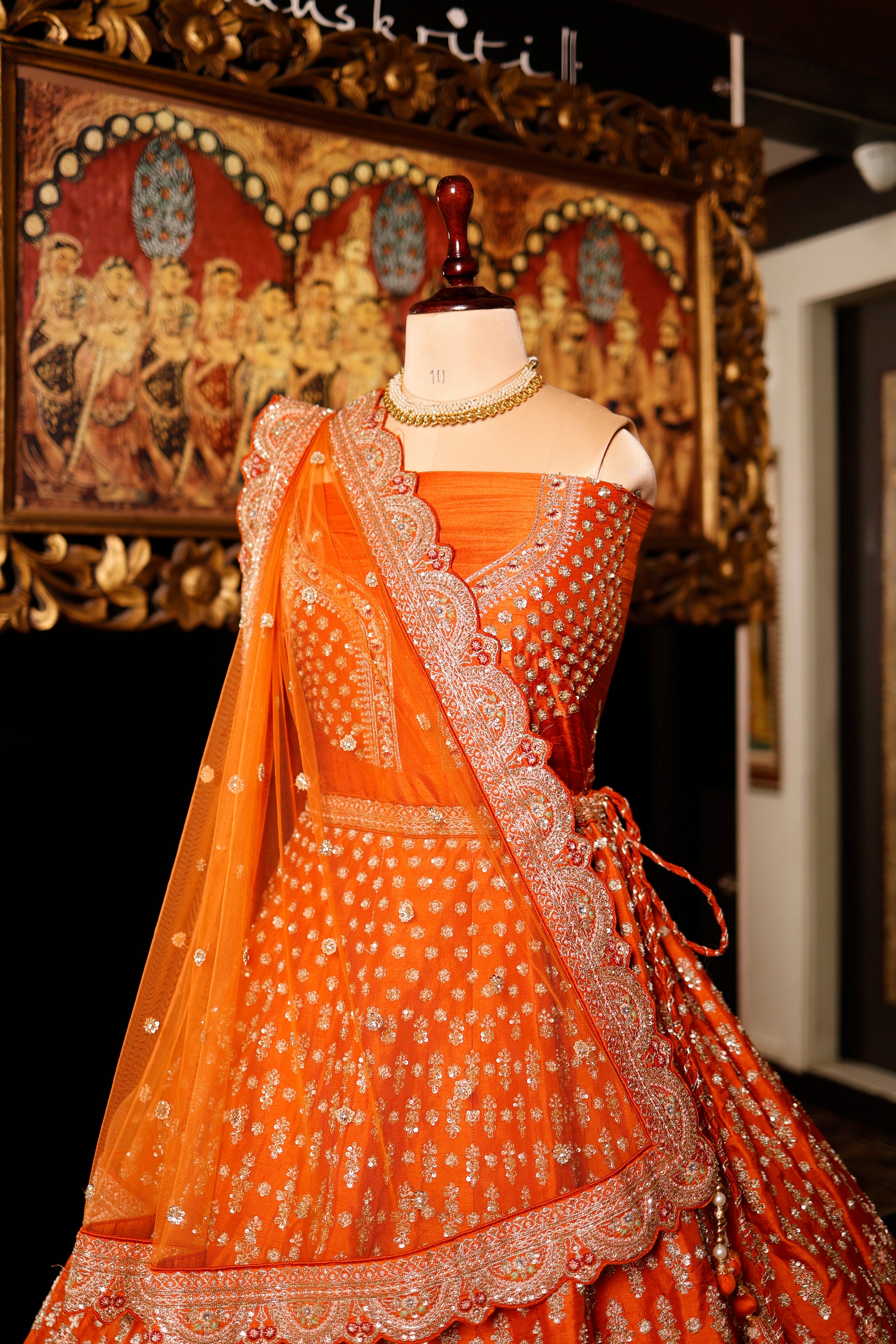 Designer Orange Raw Silk Bridal Lehenga