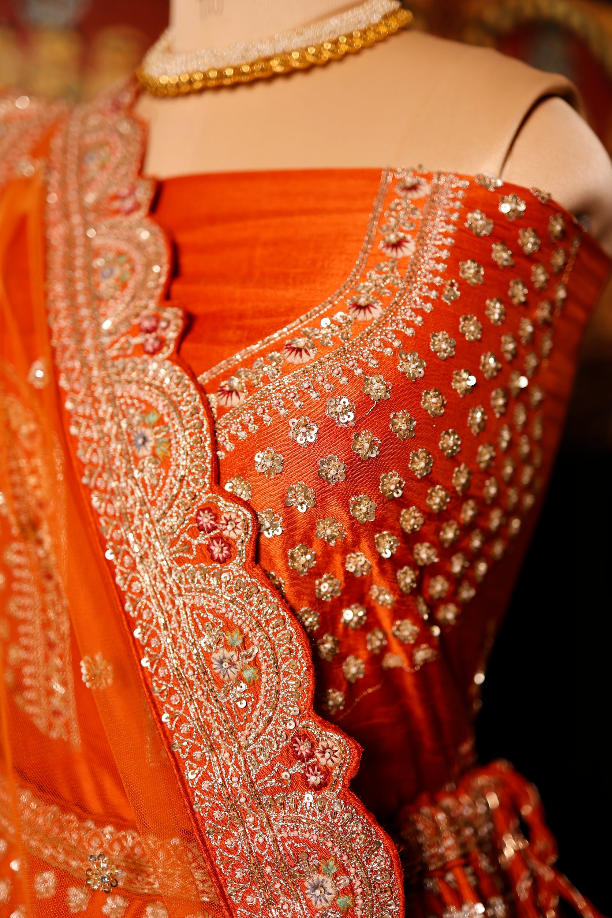 Designer Orange Raw Silk Bridal Lehenga