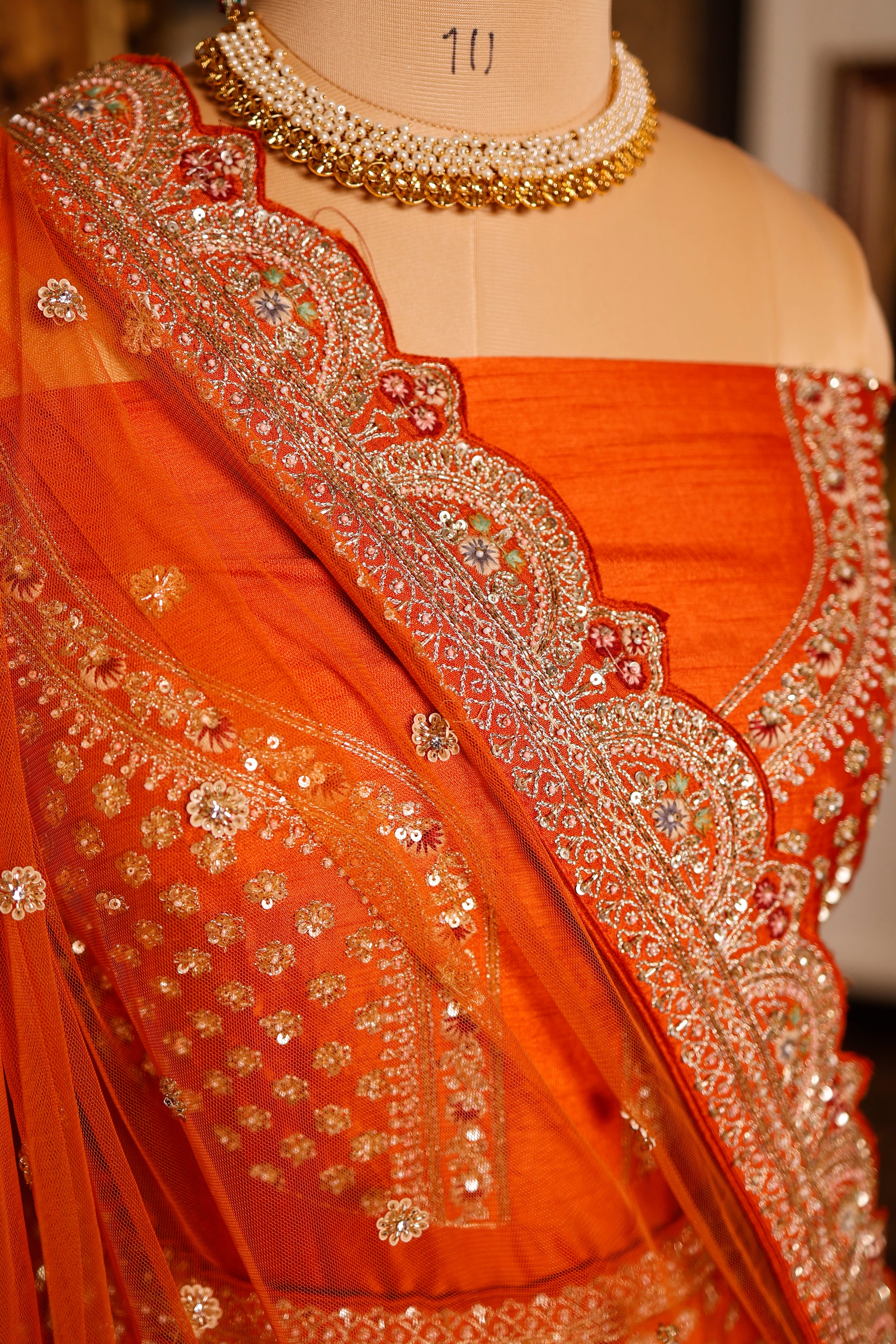 Designer Orange Raw Silk Bridal Lehenga