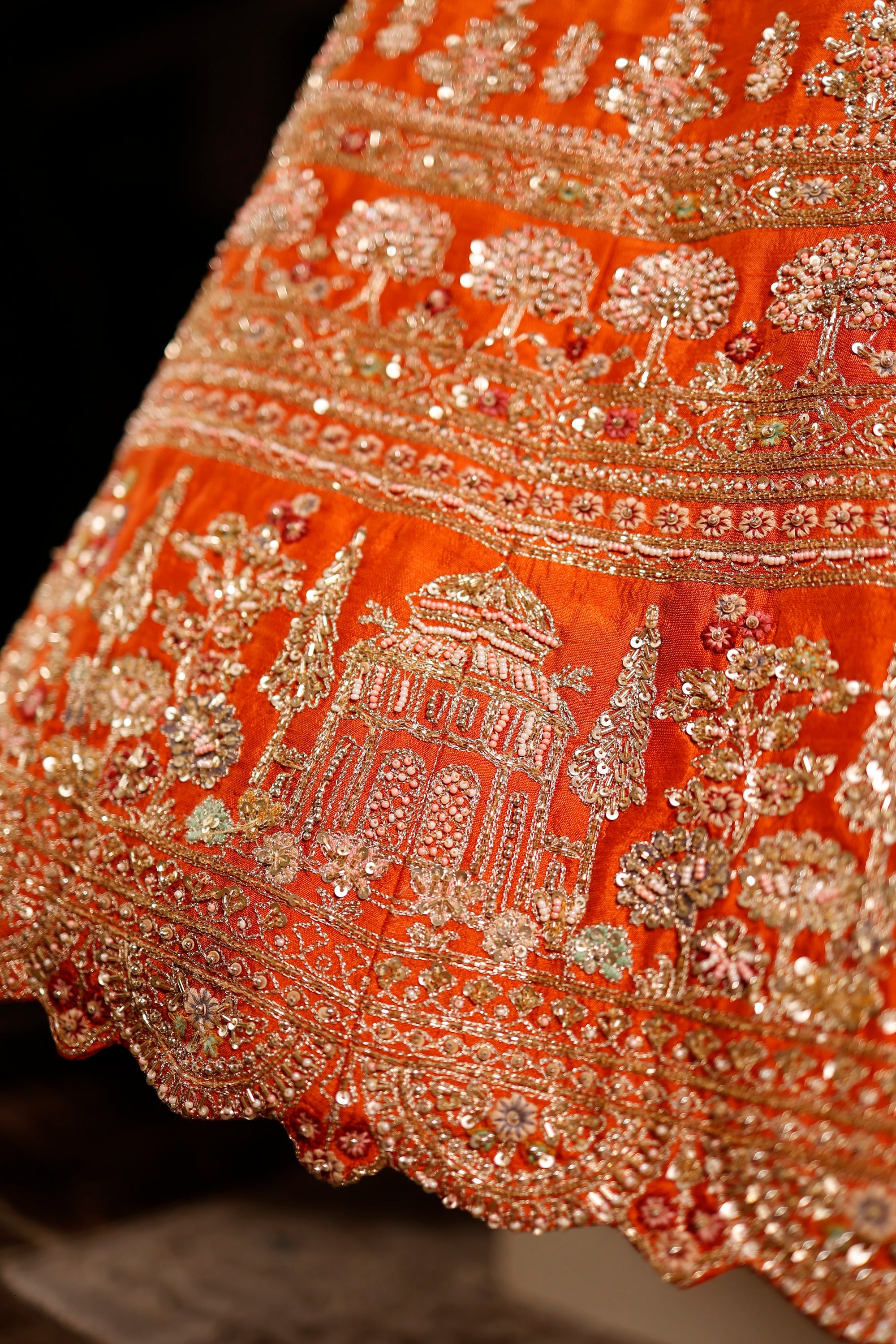 Designer Orange Raw Silk Bridal Lehenga