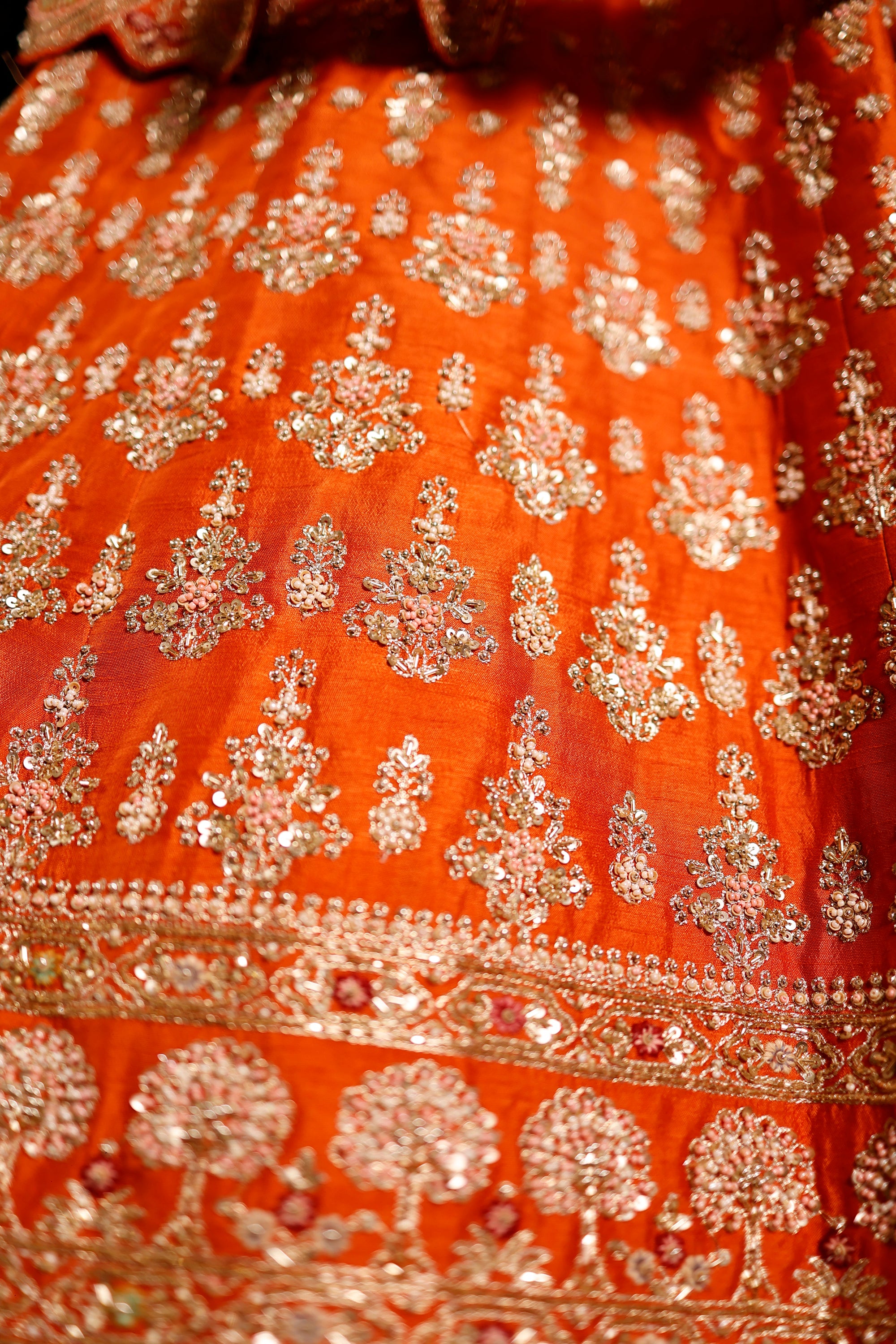 Designer Orange Raw Silk Bridal Lehenga