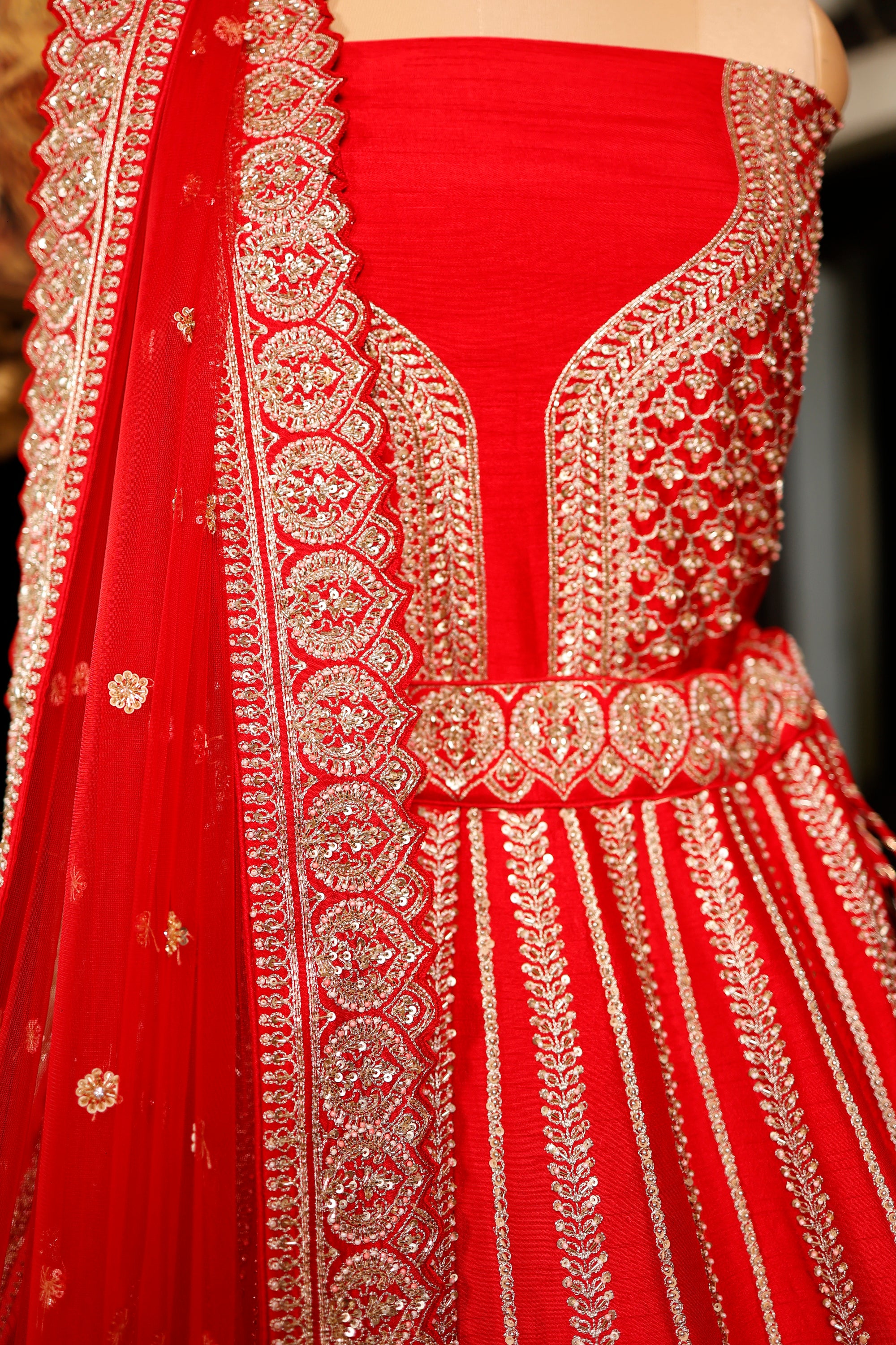 Designer Red Raw Silk Bridal Lehenga