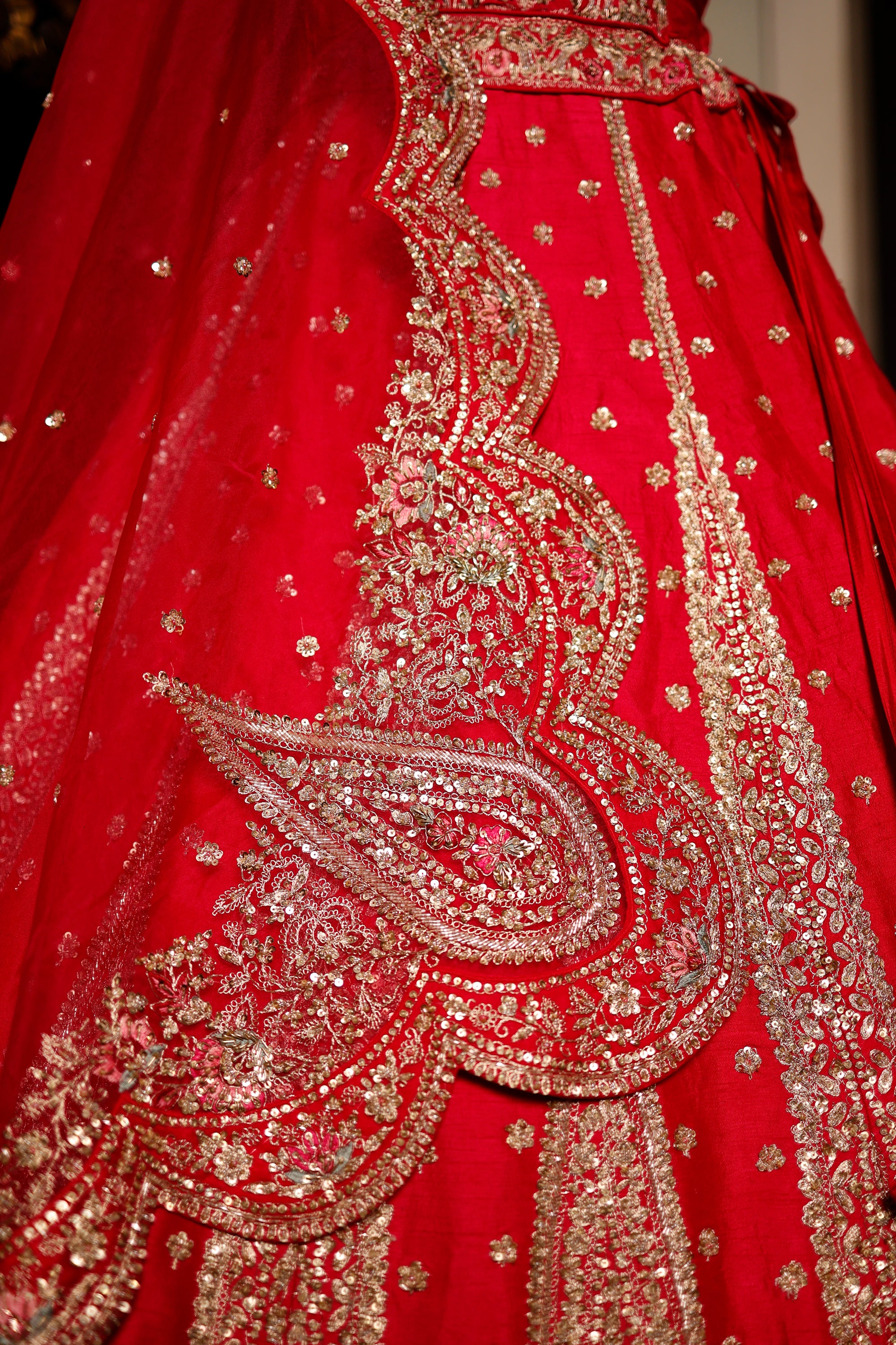 Designer Rani Pink Raw Silk Bridal Lehenga