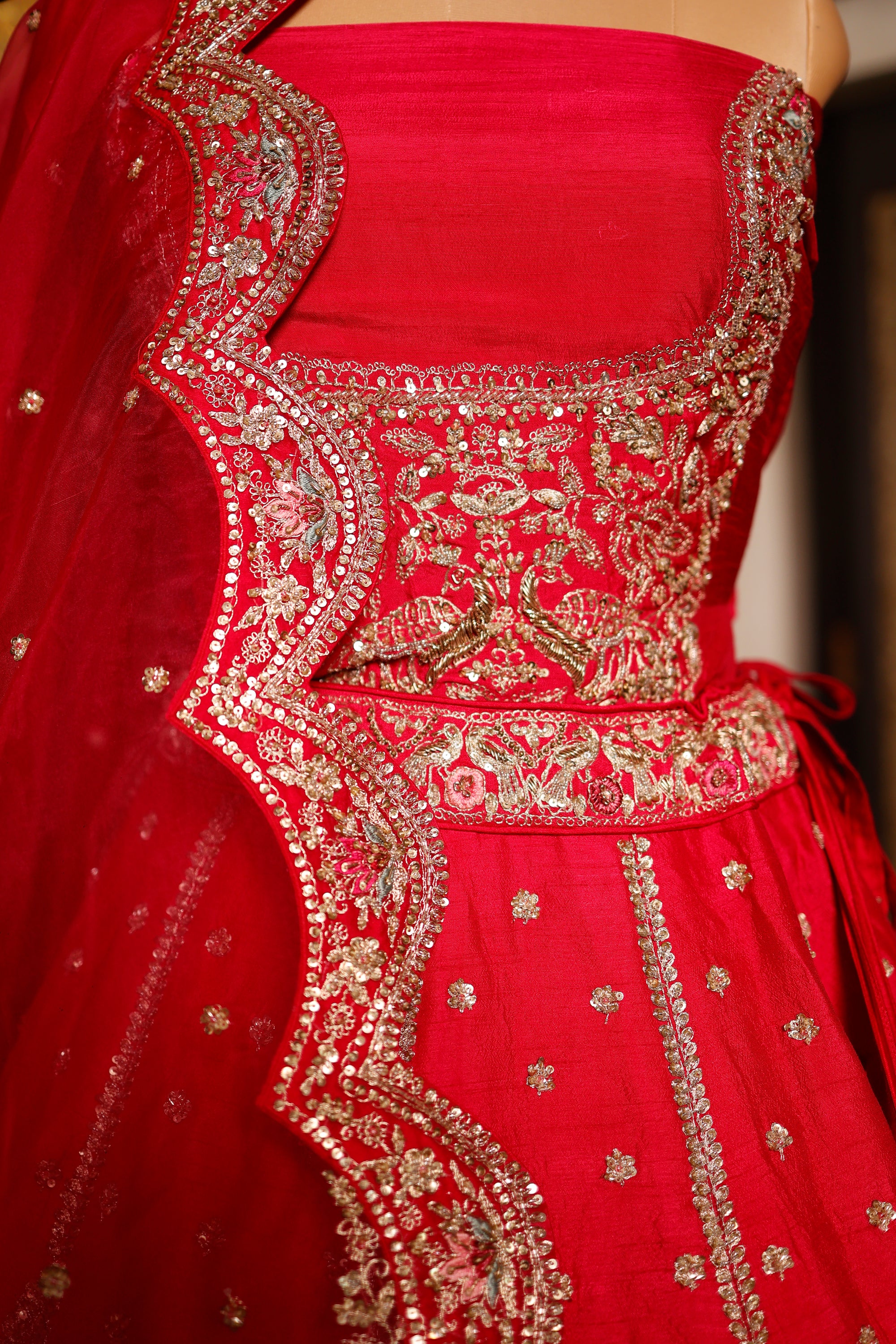 Designer Rani Pink Raw Silk Bridal Lehenga